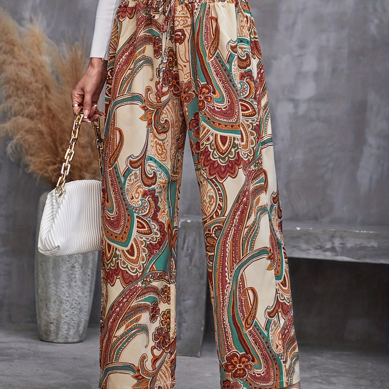 Floral Print Wide Leg Pants Casual Smocked Waist Pants - Temu