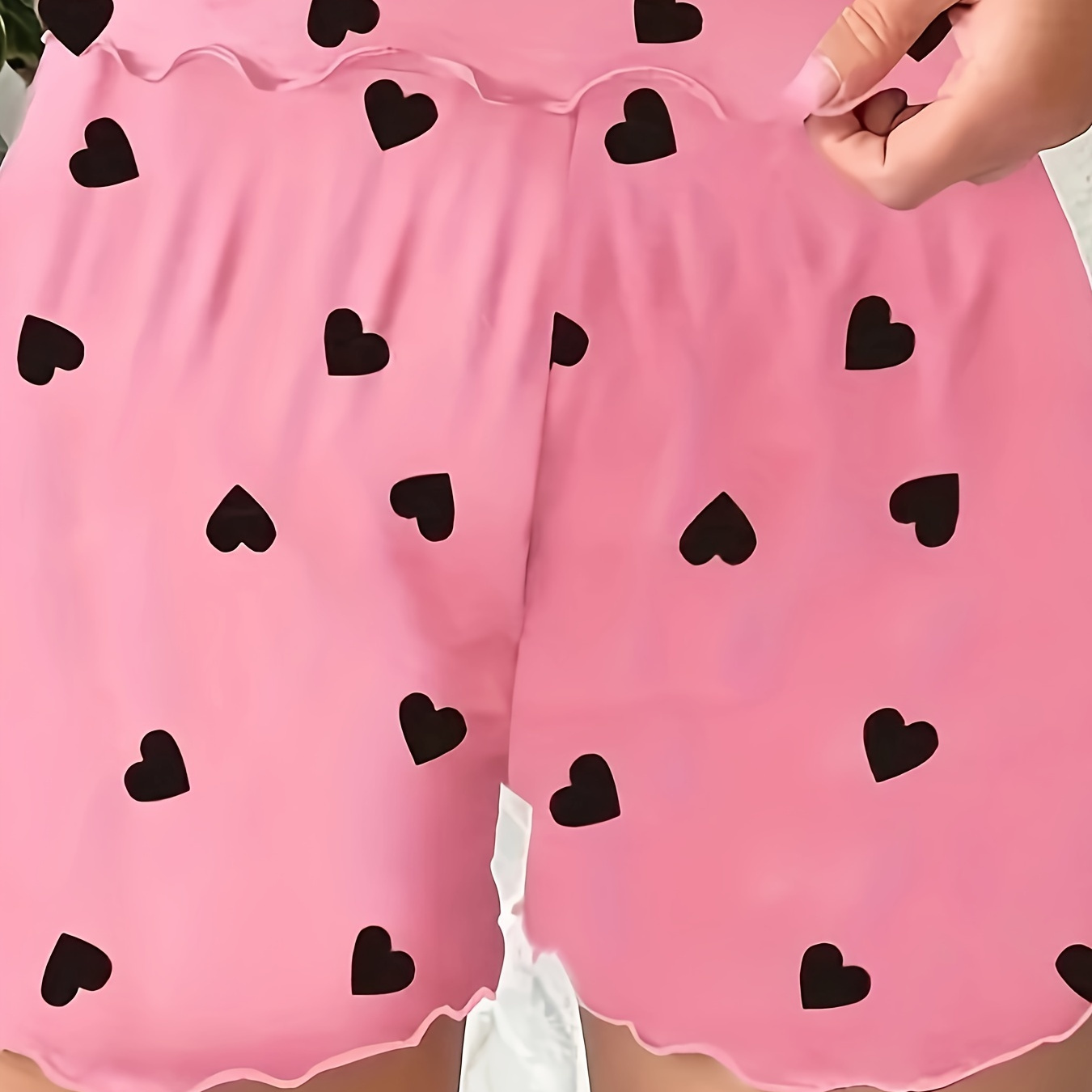 

Casual Heart Print Night Bottoms, Elastic High Waist Frill Trim Shorts, Women's Sleepwear & Loungewear