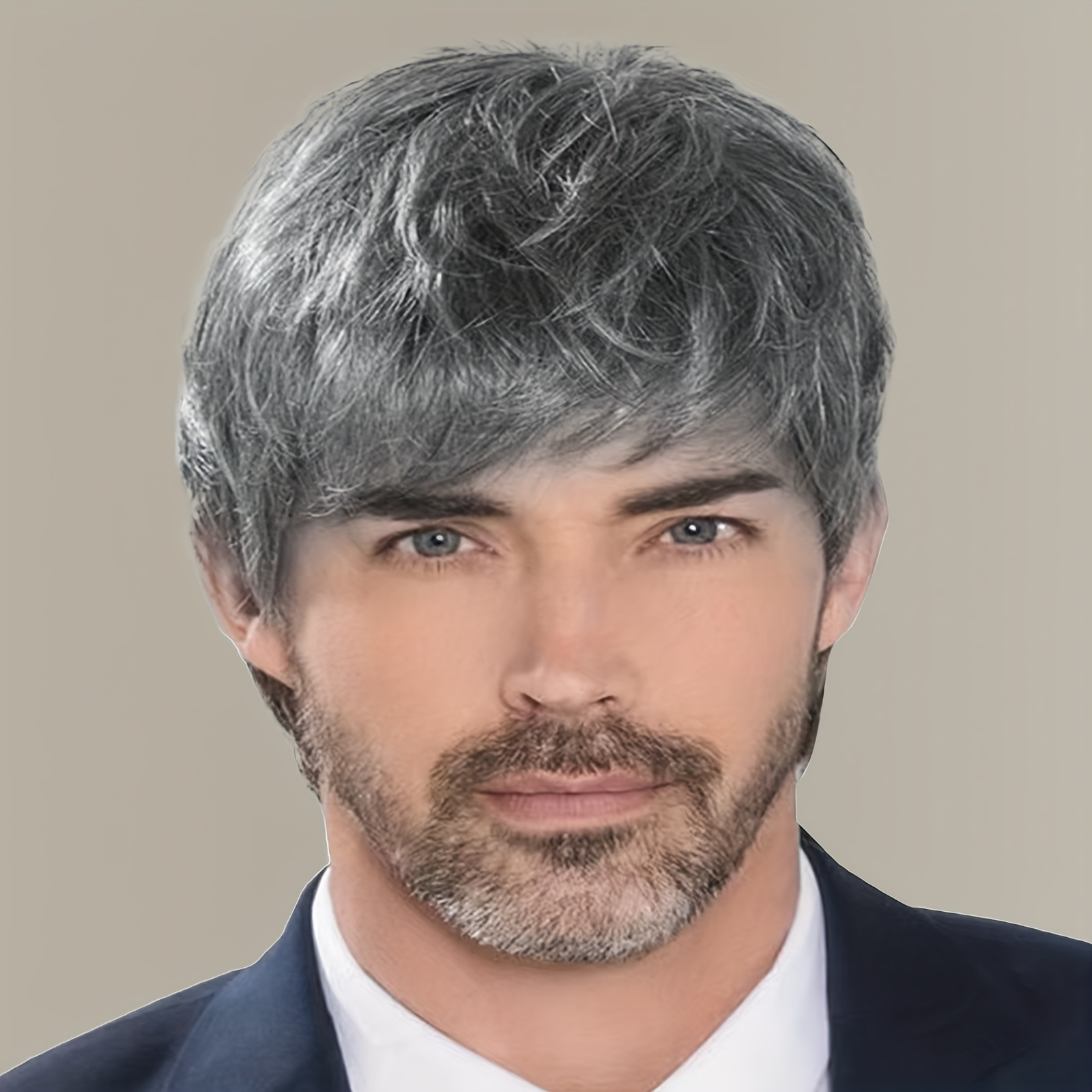 

1pc Silver Gray New Fashion 8 Inch/20.32 Cm Synthetic Hair Wig With Bangs, Ideal Choice For Gifts