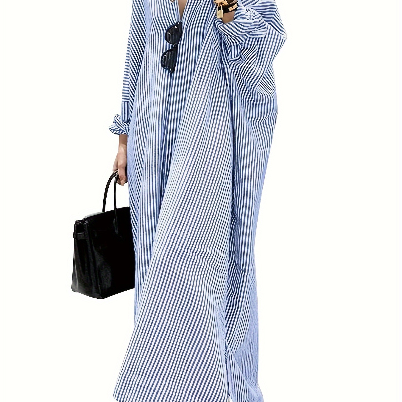 

Women's Long Sleeve Fashion Striped Shirt Dress