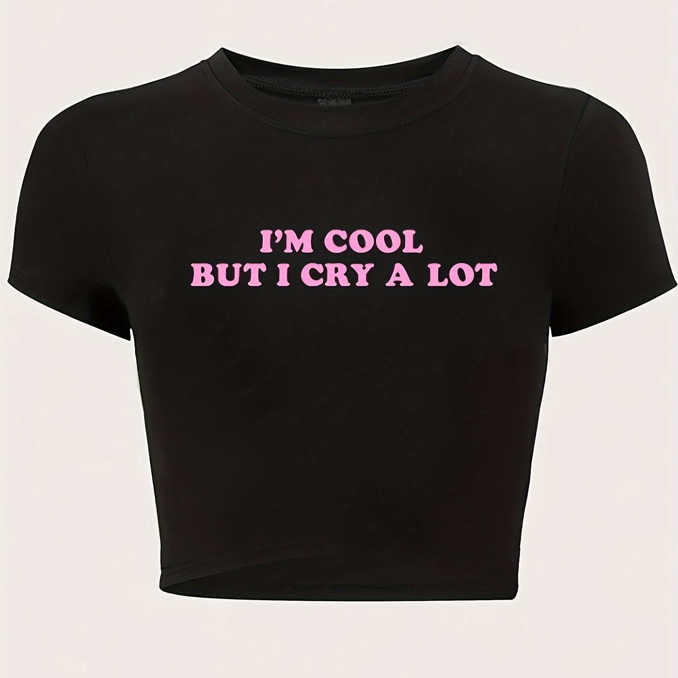 

I'm Cool Print Crew Neck T-shirt, Casual Short Sleeve Top For Spring & Summer, Women's Clothing