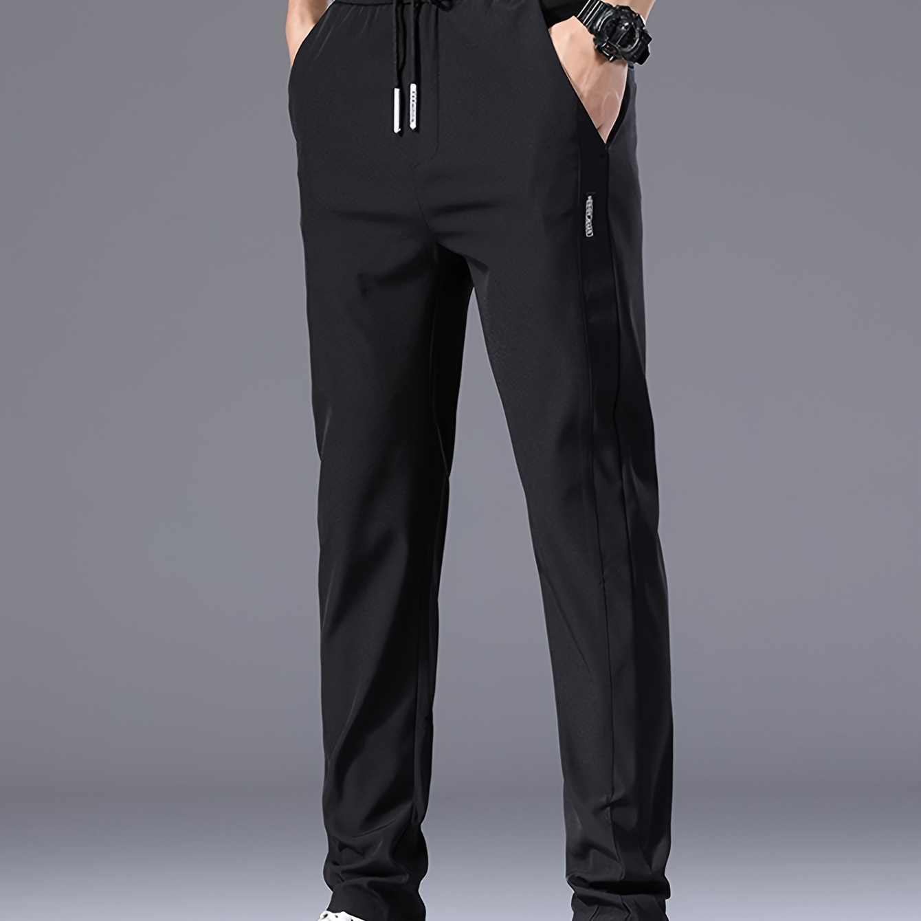 TEMU Men's Solid Pants With Pockets, Casual Breathable Drawstring Slim-fit Trousers For Summer Outdoor Activities Gift