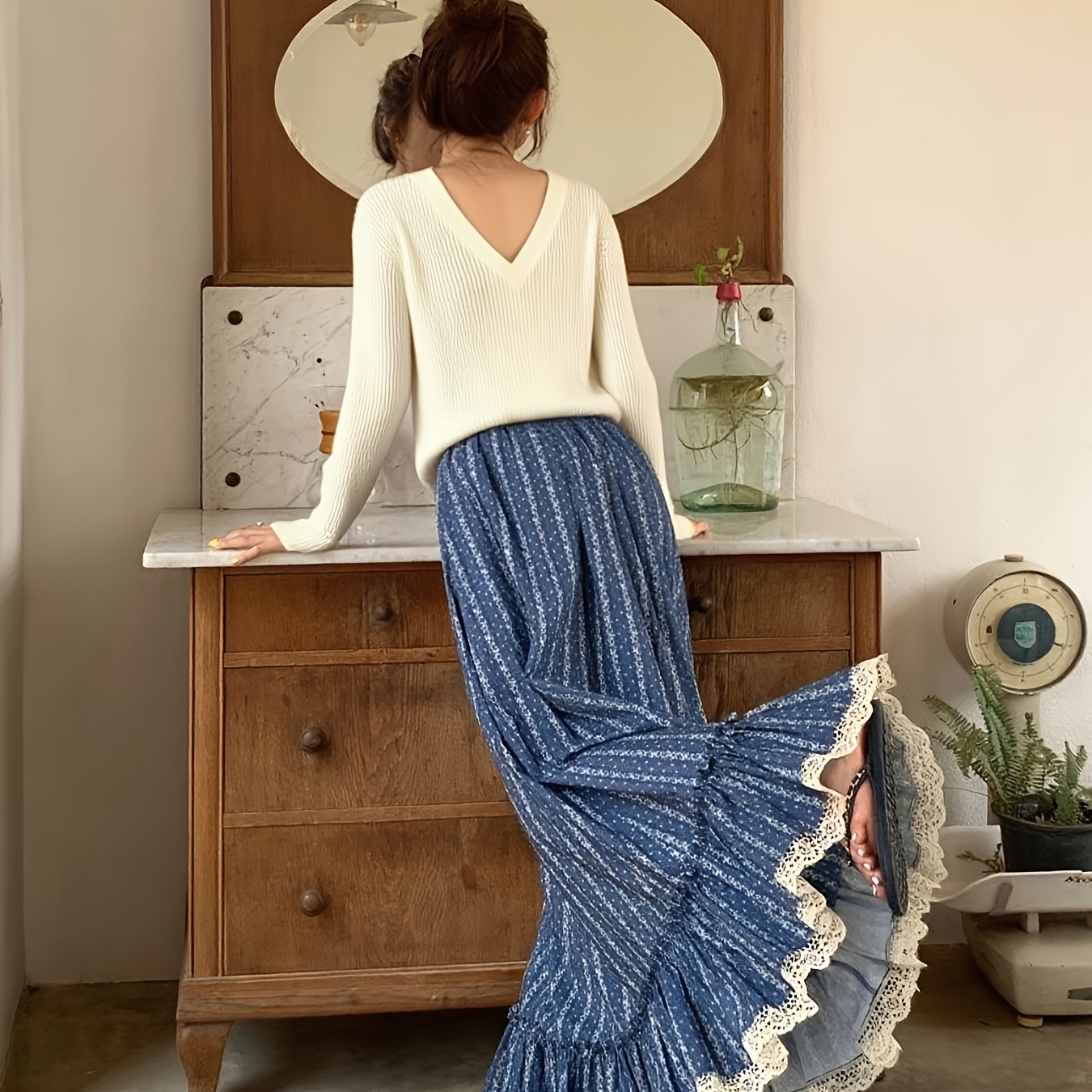 Damen Rock Mit Rüschensaum - Langer Kuchenrock Mehrlagig Für Strand & Sommer