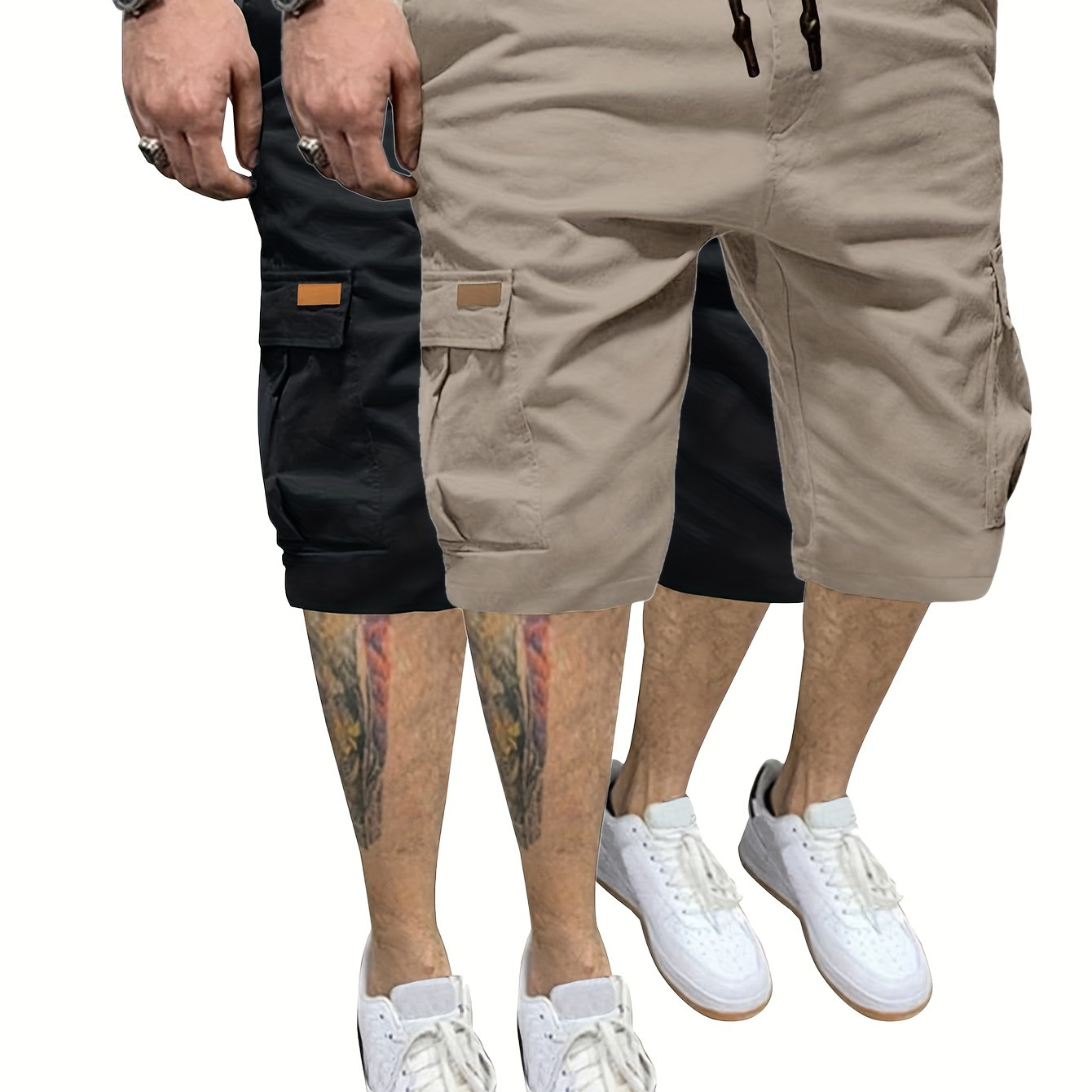 

Men's Cargo Shorts With Drawstring And Pockets In Solid Color, Loose Fit And Trendy, Summer Outdoor Activities