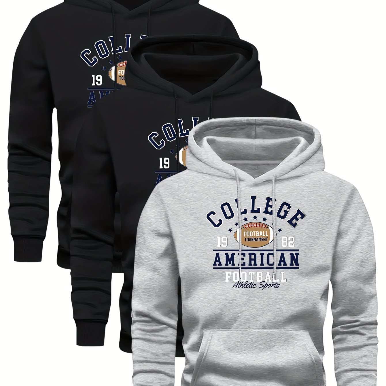 

3 Hooded Sweatshirt Plus Velvet Men's Casual Fashion Trendy Brand Pullover Hoodie
