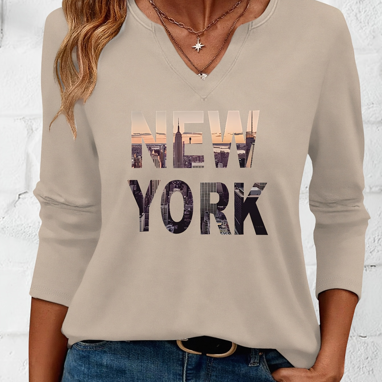 

New V-neck T-shirt - Casual, Stretchy Polyester , Machine Washable - All