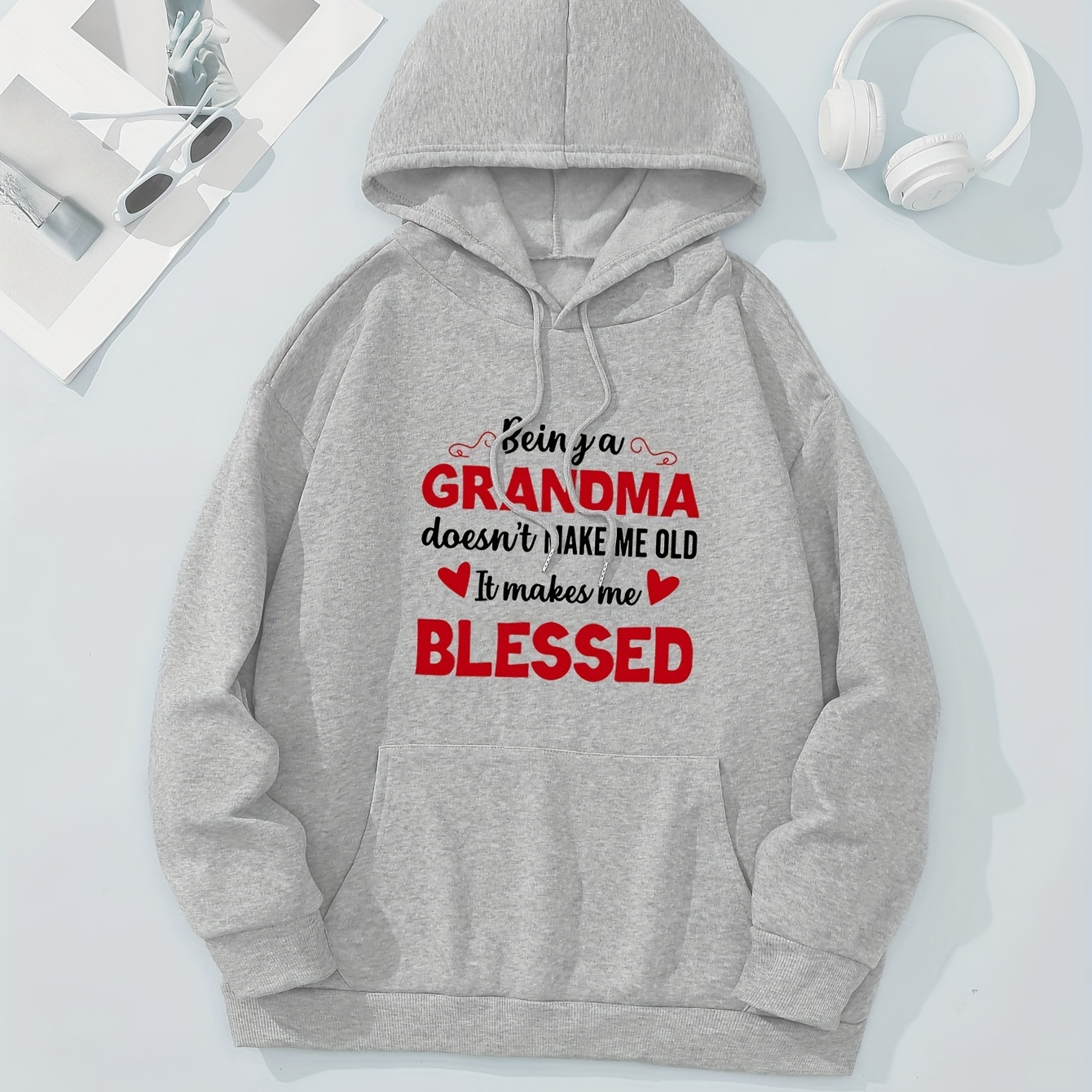 

A Grandma Letter Print Hoodie, Casual Pocket Long Sleeve Drawstring Hoodies Sweatshirt, Women's Clothing