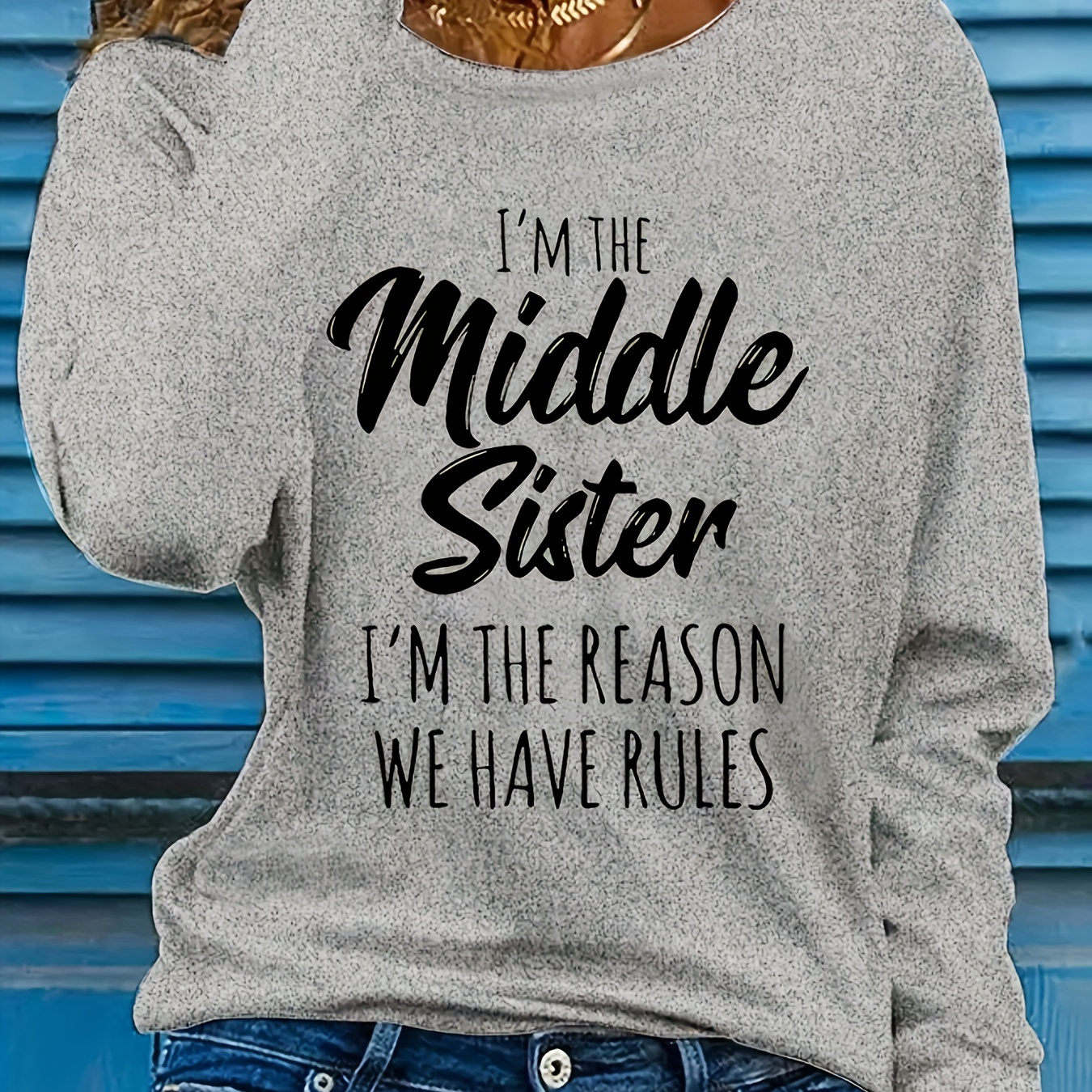 

Letter Print T-shirt, Long Sleeve Crew Neck Casual Top For Autumn & Winter, Women's Clothing