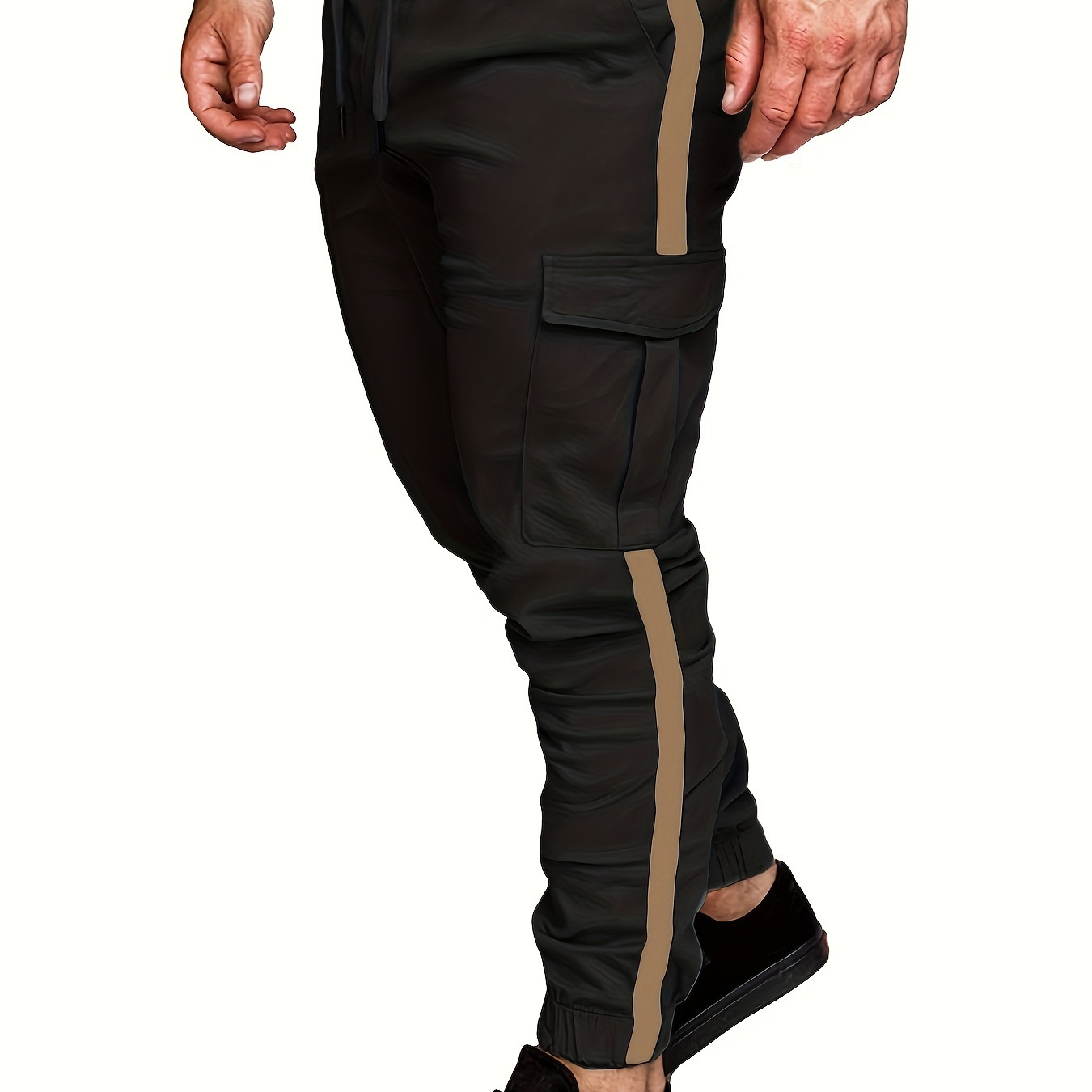 

Men's Stylish Solid Cargo Joggers With Pockets, Causal Breathable Drawstring Men's Bottom Clothing For City Walk Street Hanging Outdoor Activities