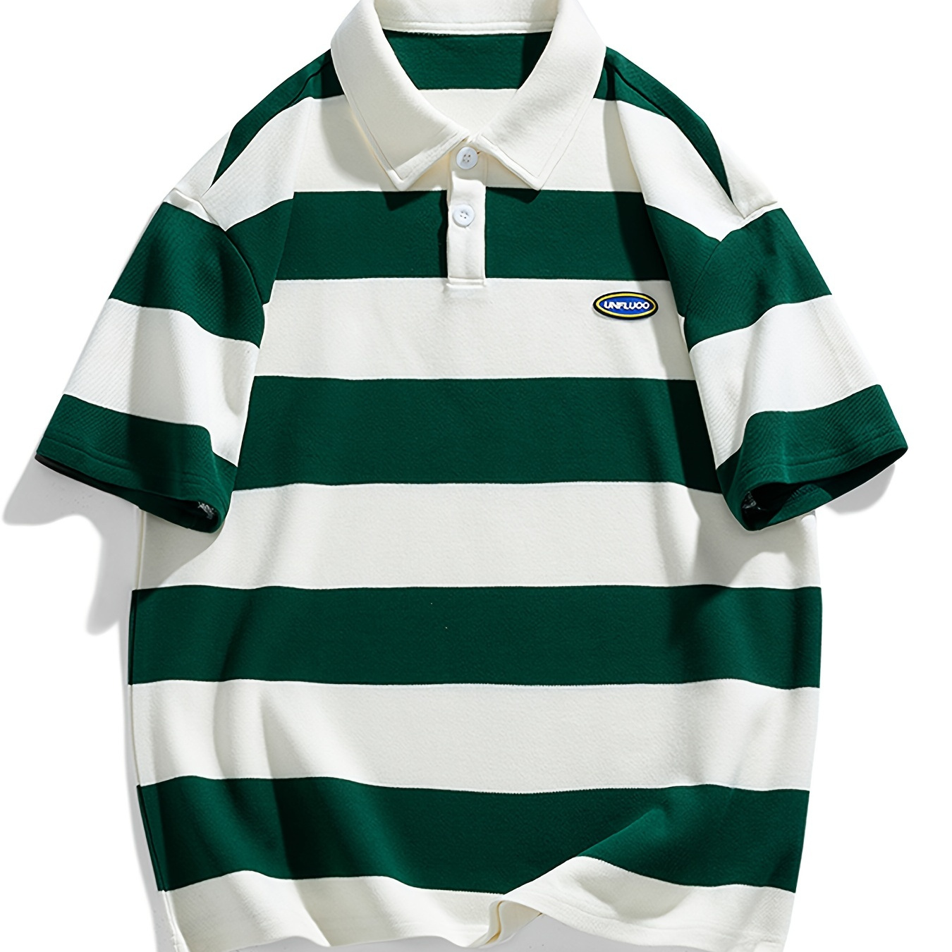 

Men's Striped Golf Shirt, Casual Short Sleeve Cotton Blend Lapel Shirt For Outdoor