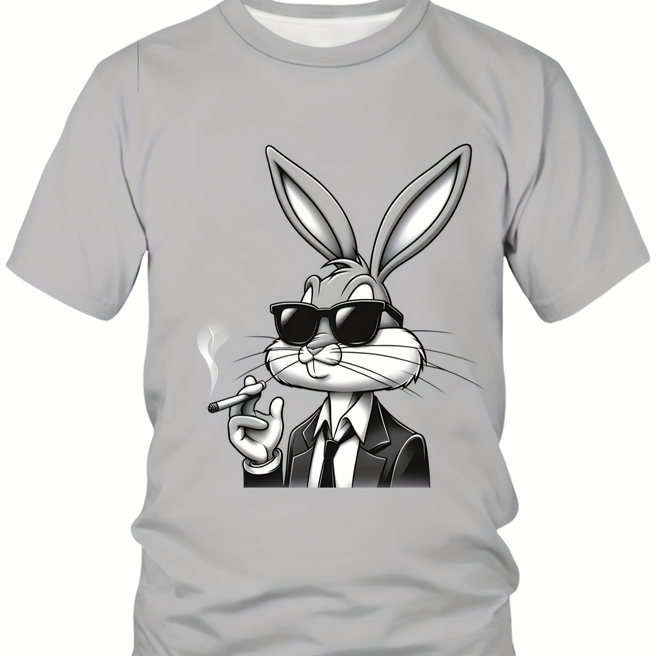 

1pc Men's Casual Summer Rabbit Print T-shirt - Stylish Glasses Rabbit Design, Breathable Polyester-spandex , Crew Neck, Short Sleeve, Knit Fabric, Pullover Style, Regular Fit For Daily & Casual Wear