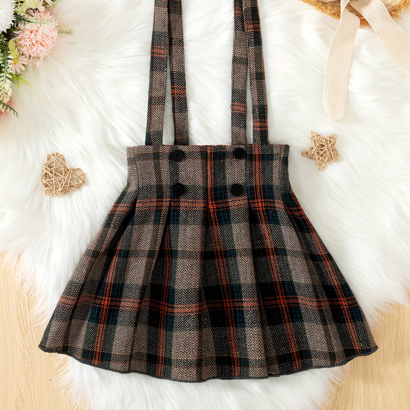 

Girls Stylish & Trendy Plaid Pattern Suspender Skirt For Fall & Winter