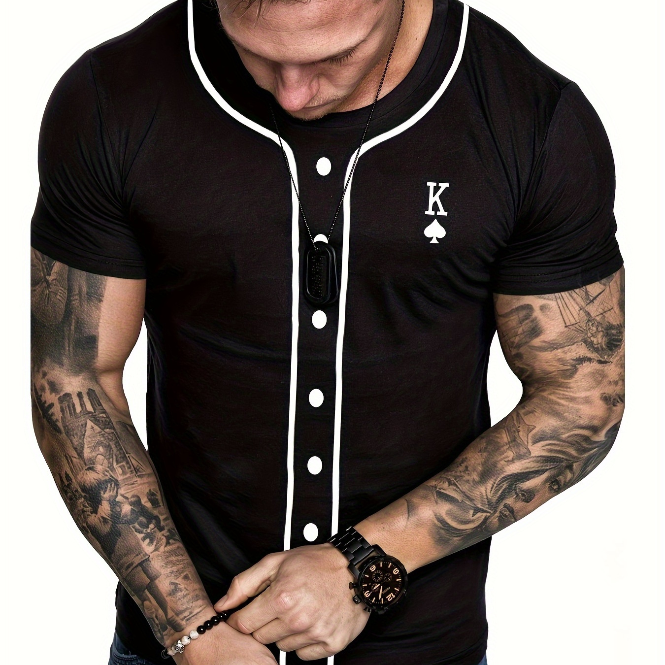 

Casual Color Block Men's Short Sleeve Round Neck Button Up Shirt For Summer Outdoor Street