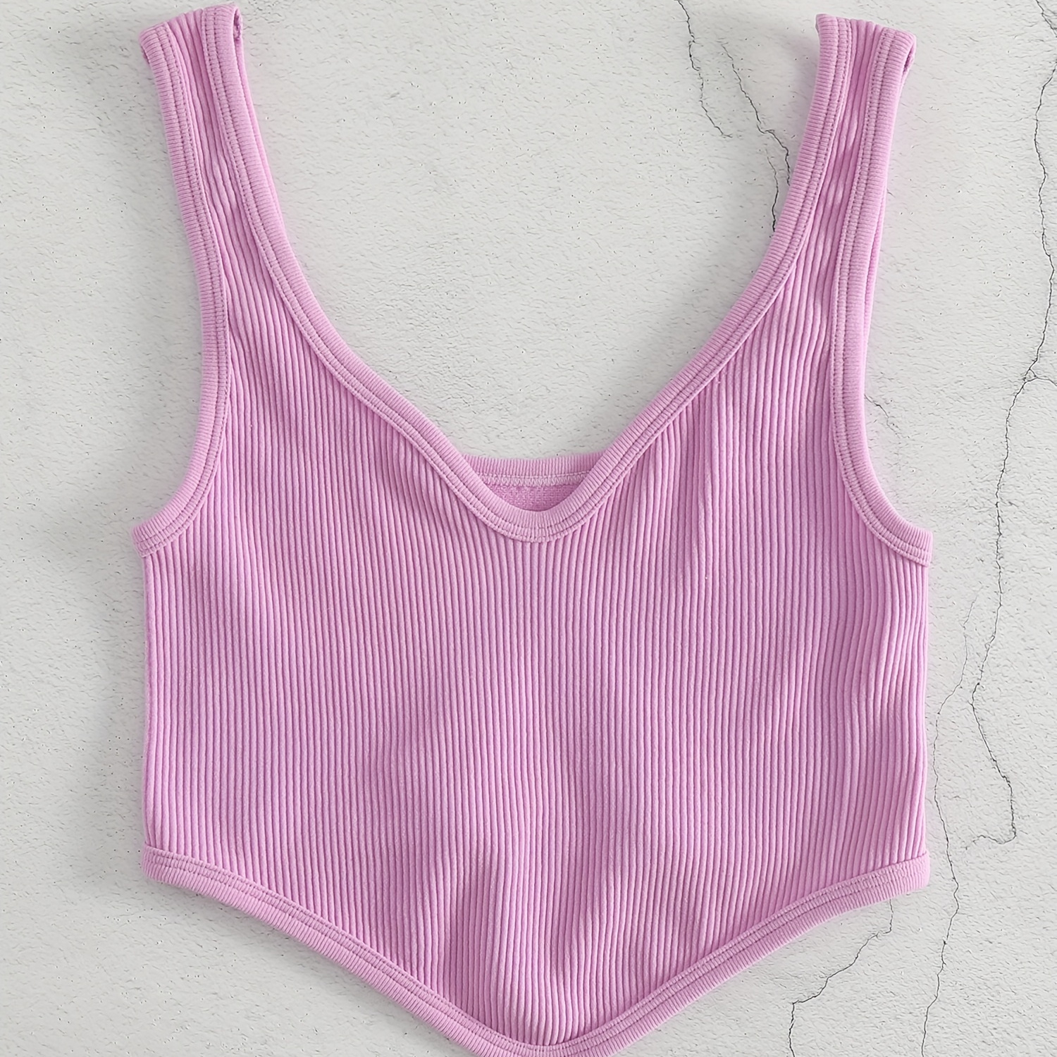 TEMU Fly Seamless Ribbed Corsetry Shape Fashion Crop Tank Top V-neck, High Stretch, Sleeveless,,, Mermaid Hem, Rib- Detail