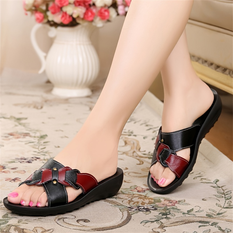 Women's Colorblock Flat Sandals, Comfortable Open Toe Non-slip Slides Shoes, Casual Outdoor Shoes