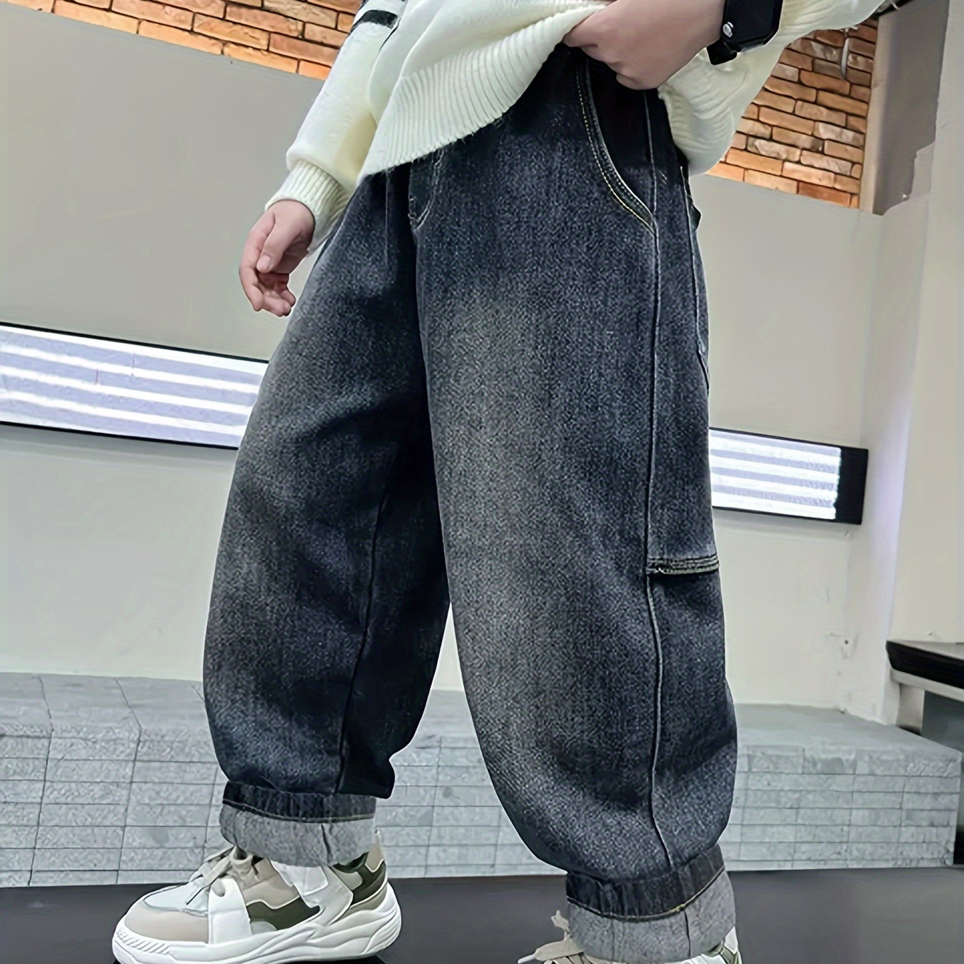 

Boy's Label Patched Stylish Denim Pants For Spring And Autumn - Cool Casual Jeans Outdoor Trendy Gift