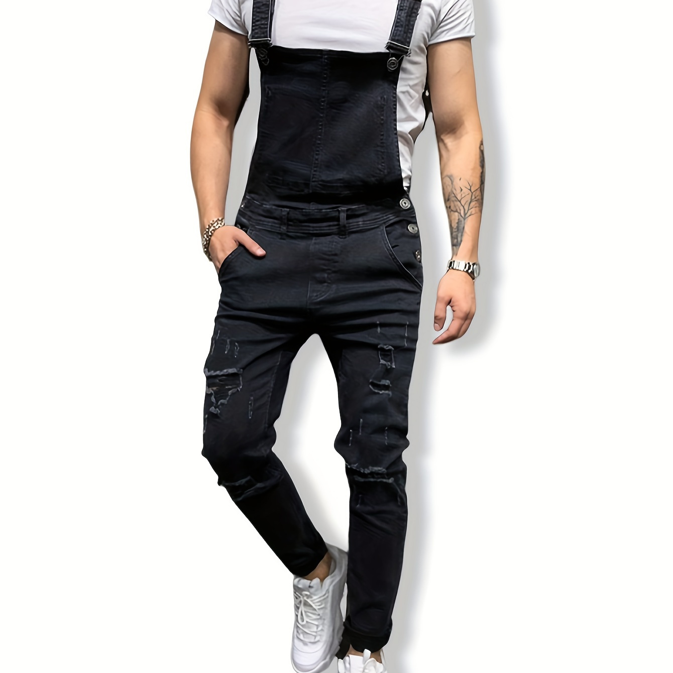 

men's Denim Overalls With Adjustable Shoulder Straps And Multiple Pockets - Durable Workwear For Maximum Storage