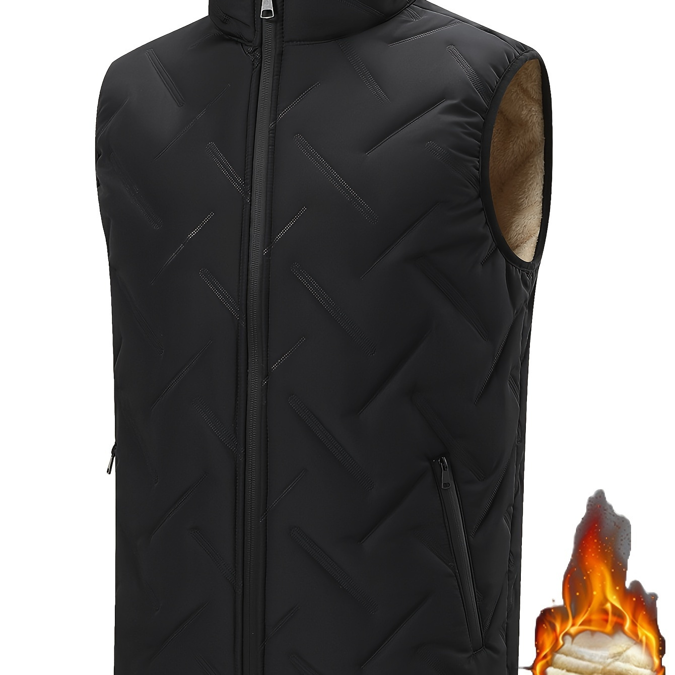 

Men's Casual Fleece-lined Vest - Sleeveless, Stand Collar, & Warm For Fall/winter | Stylish Geometric Pattern