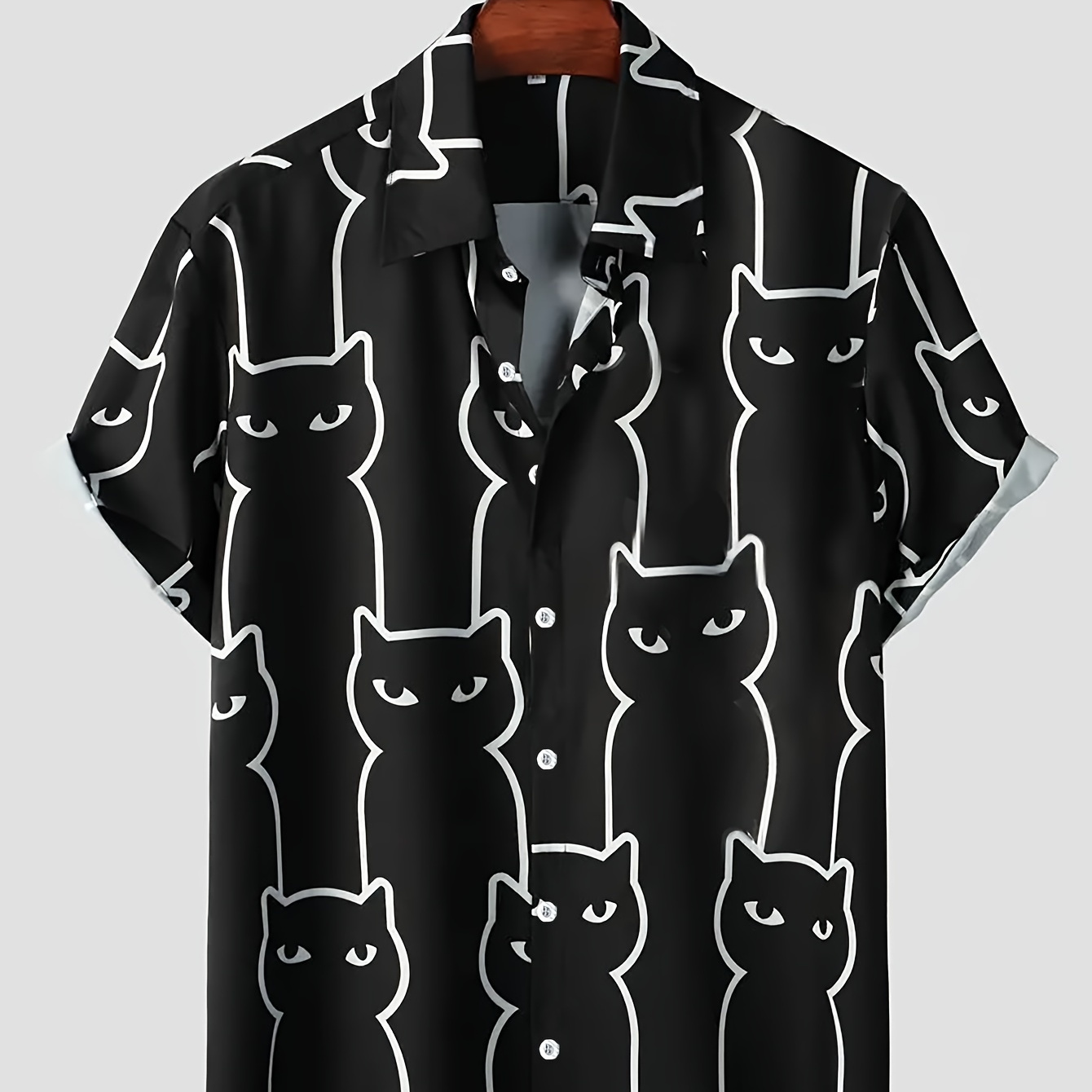 

Cats Pattern Men's Fashionable And Simple Short Sleeve Button Casual Lapel Shirt, Trendy And Versatile, Suitable For Summer Dates, Beach Holiday, As Gifts, Men's Clothing