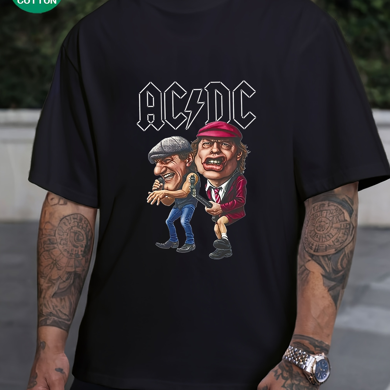 

Acdc Print 180g Men's 100% Cotton Short Sleeve Crew-neck T-shirt Black