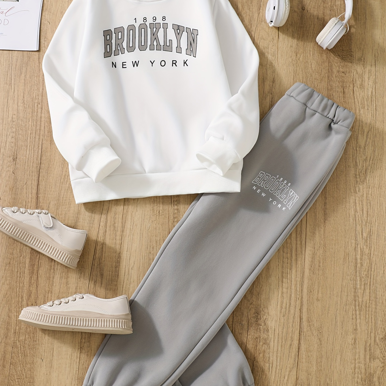 

2pcs, Girl's Fleece- Long- Sweatshirt Top + Pants - And - & Fall Clothes,