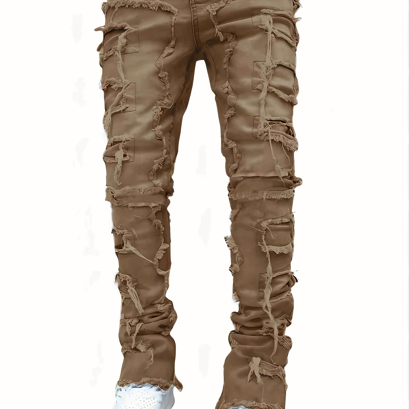 

Men's Straight Leg Stretch Distressed Jeans, Fashion Embroidered Design, Versatile For All Seasons