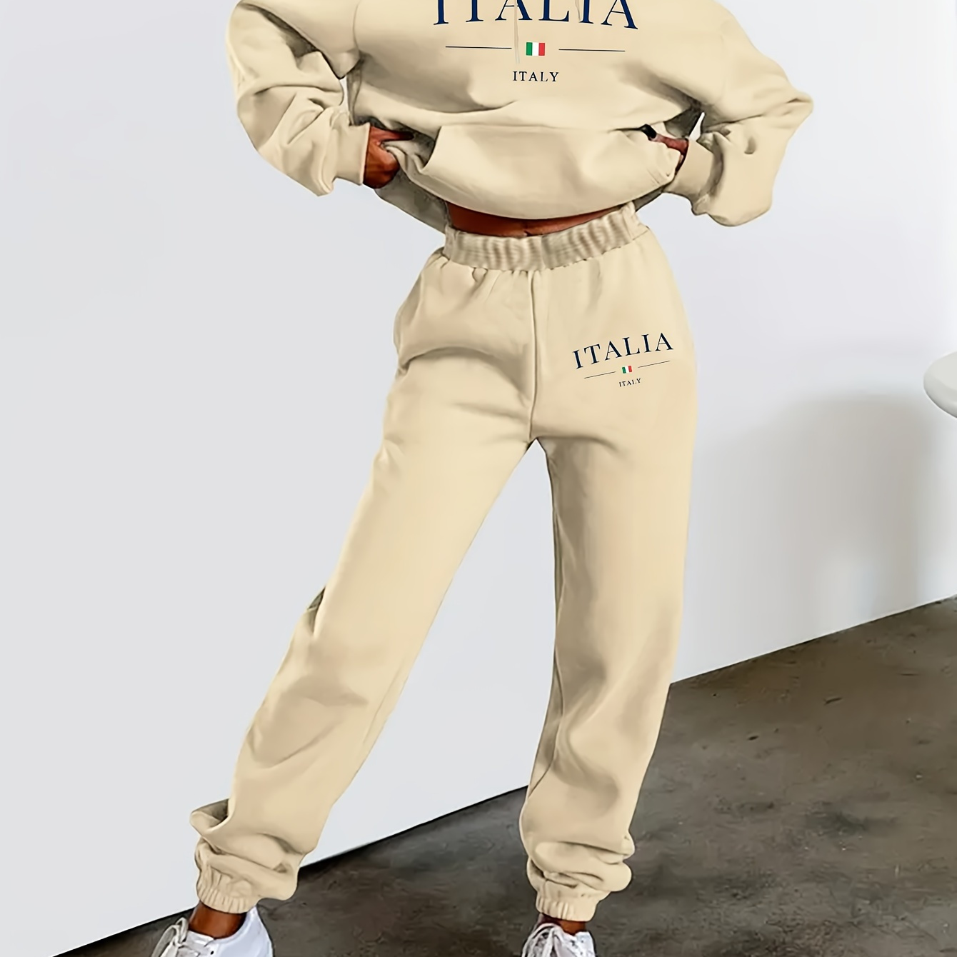 

Italian Monogram Sports Suit, A Two-piece Set Of Long-sleeved Waisted Hoodie And Waisted Sports Pants