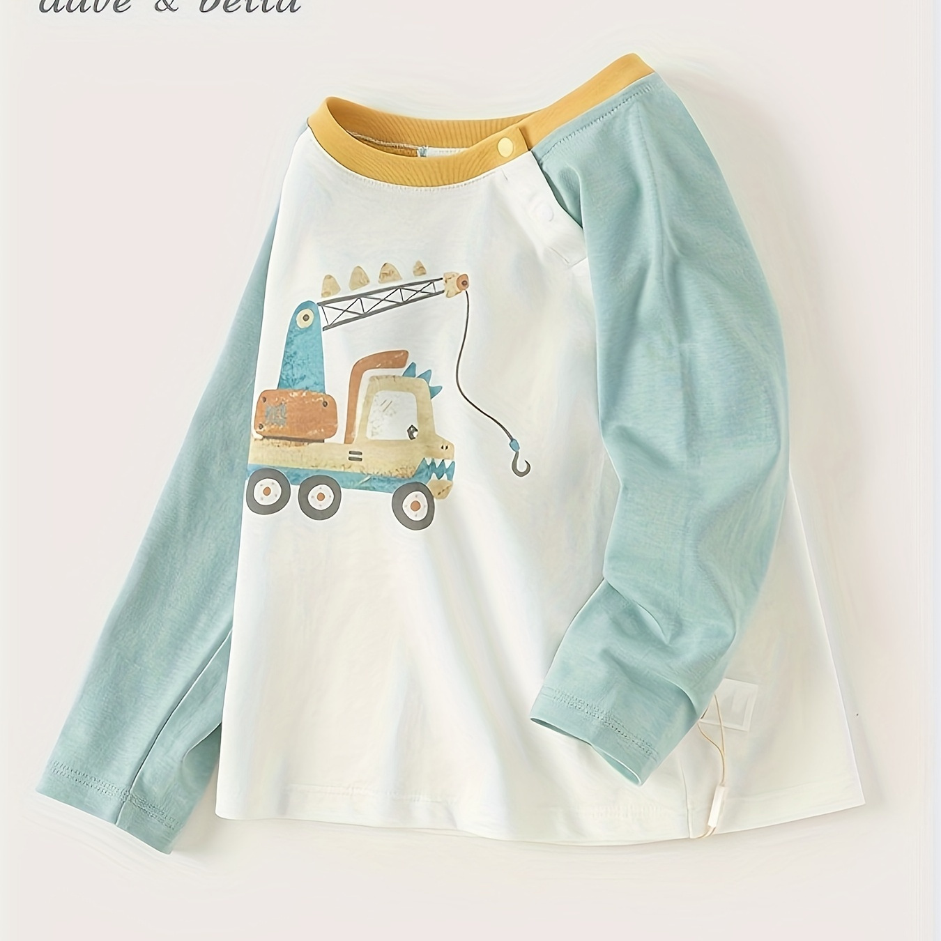 

Dave&bella Cartoon Excavator Print Boys Casual Colorblock Long Sleeve T-shirts - Comfortable & Stylish Tops