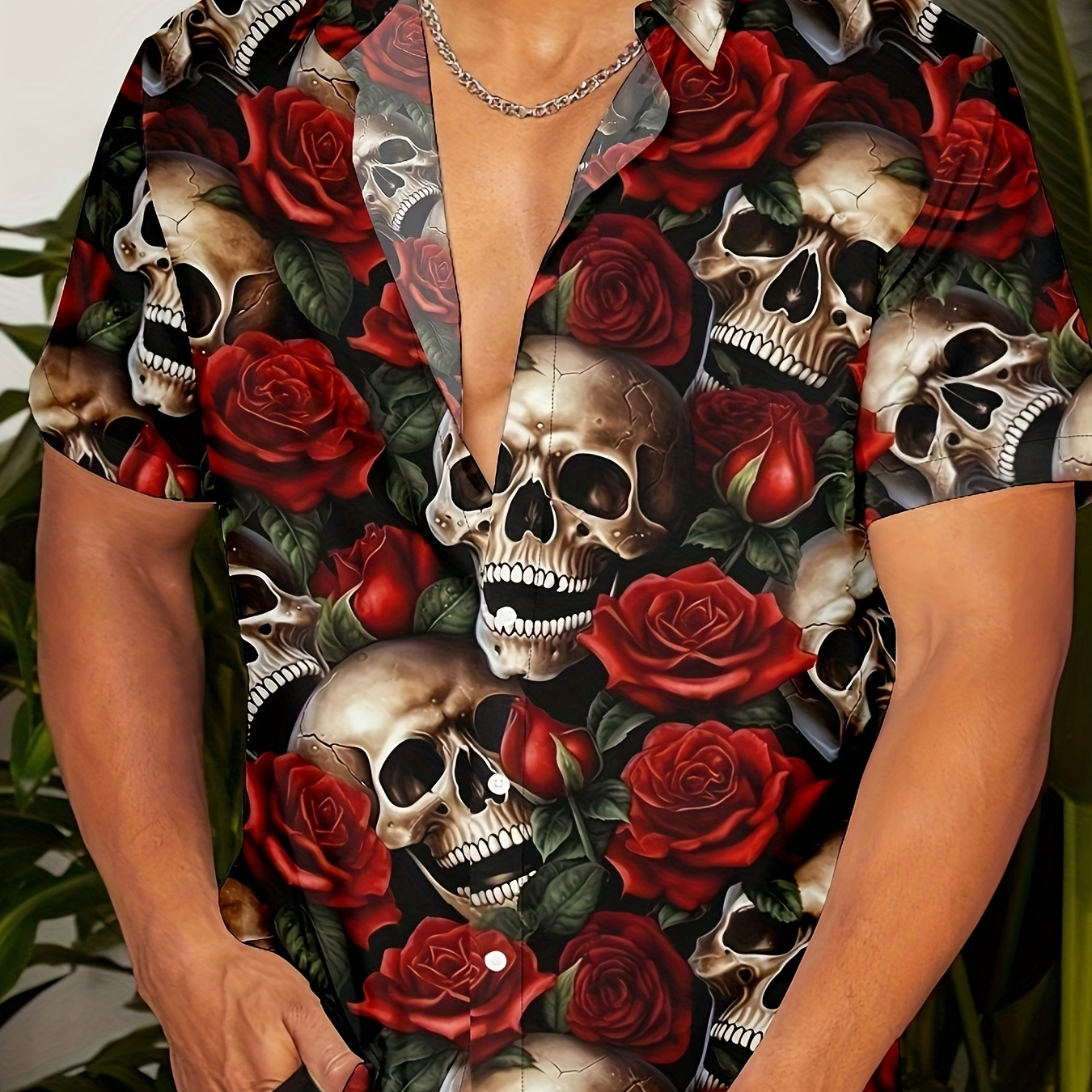 

Men's Shirt Pattern Shirt Hawaiian Shirt Lapel Shirt Rose Skull Print Outdoor Street Short Sleeve Printed Button-down Clothing Fashion Designer Casual Breathable