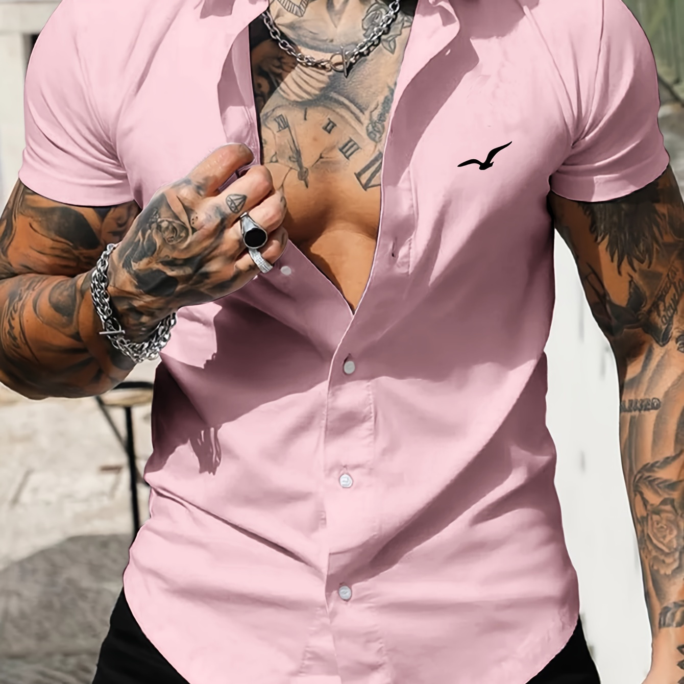 

Eagle Print Men's Lapel Short Sleeve Simple Trendy T-shirt Versatile Top For Holiday Spring Summer Dates Holiday