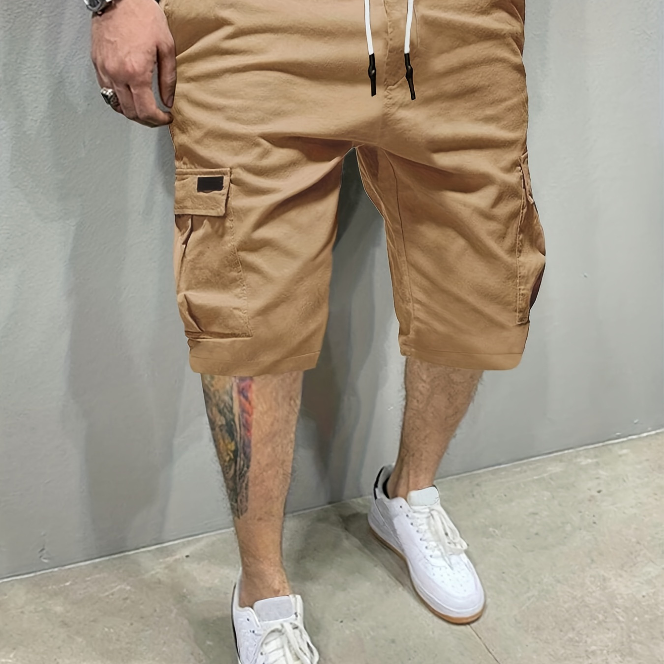 Classic Design Cargo Shorts Men's Casual Multi Pocket Waist Drawstring