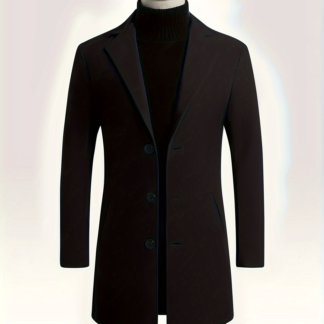 

Men's Plus Size Solid Coat, Elegant Casual Jacket Fall Winter Fleece Long Jacket For Males, Men's Clothing