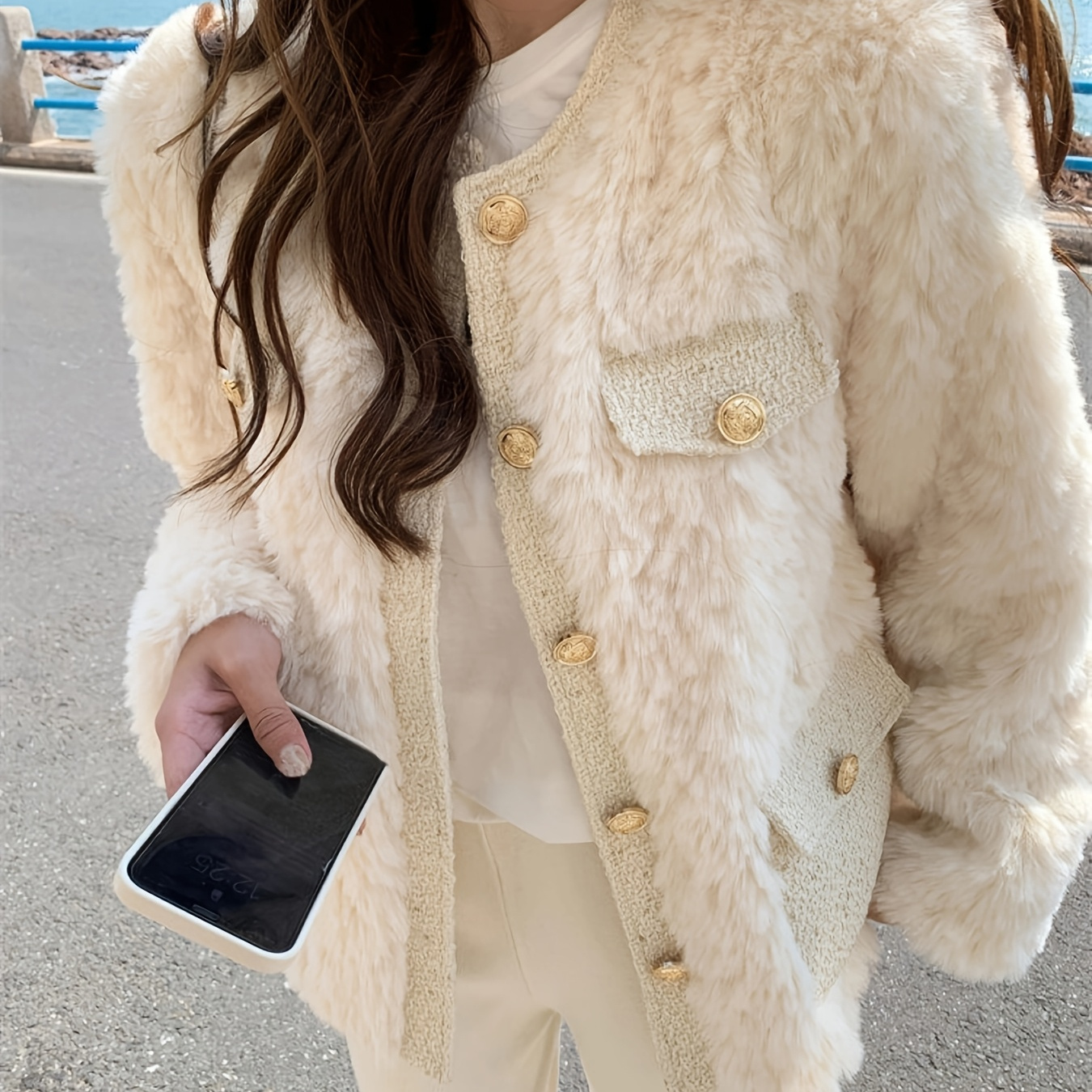 

Home ] Women's Chic Apricot Fur Jacket - Long Sleeve, Round Neck, Winter Coat With Pockets, Elegant & Slimming Design, Casual Winter Jacket|chic Elegant Jacket|polyester Construction