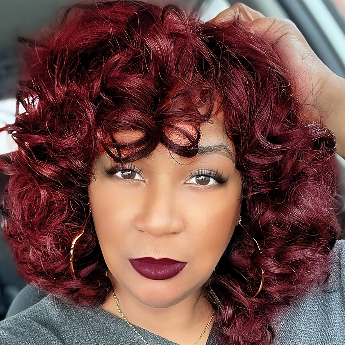 Short Curly Bob Wigs With Bangs For Women Natural Looking Synthetic Afro Kinky Curly Hair Replacement Wig