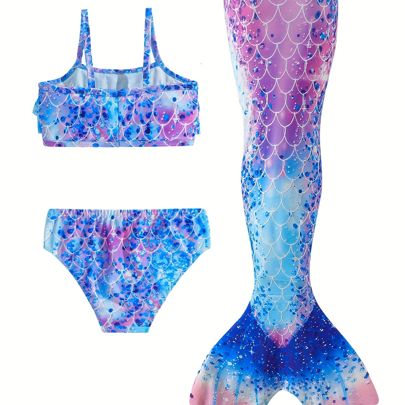 

Girls Pool Party Dress Up Outfit, 3pcs/set Stylish Cami Top & Swim Shorts & Mermaid Tail Skirt For Summer