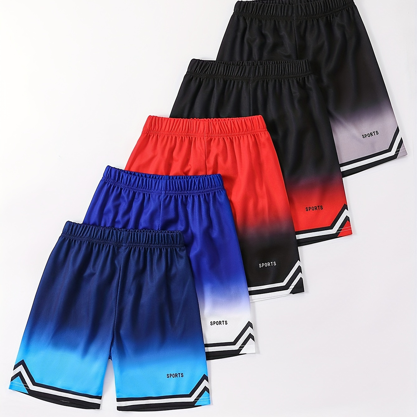 

5-pack Boys Fashion Mesh Quick-dry Athletic Shorts, Sizes 130-170, Casual Gradient Sportswear, Boys 5-piece Set
