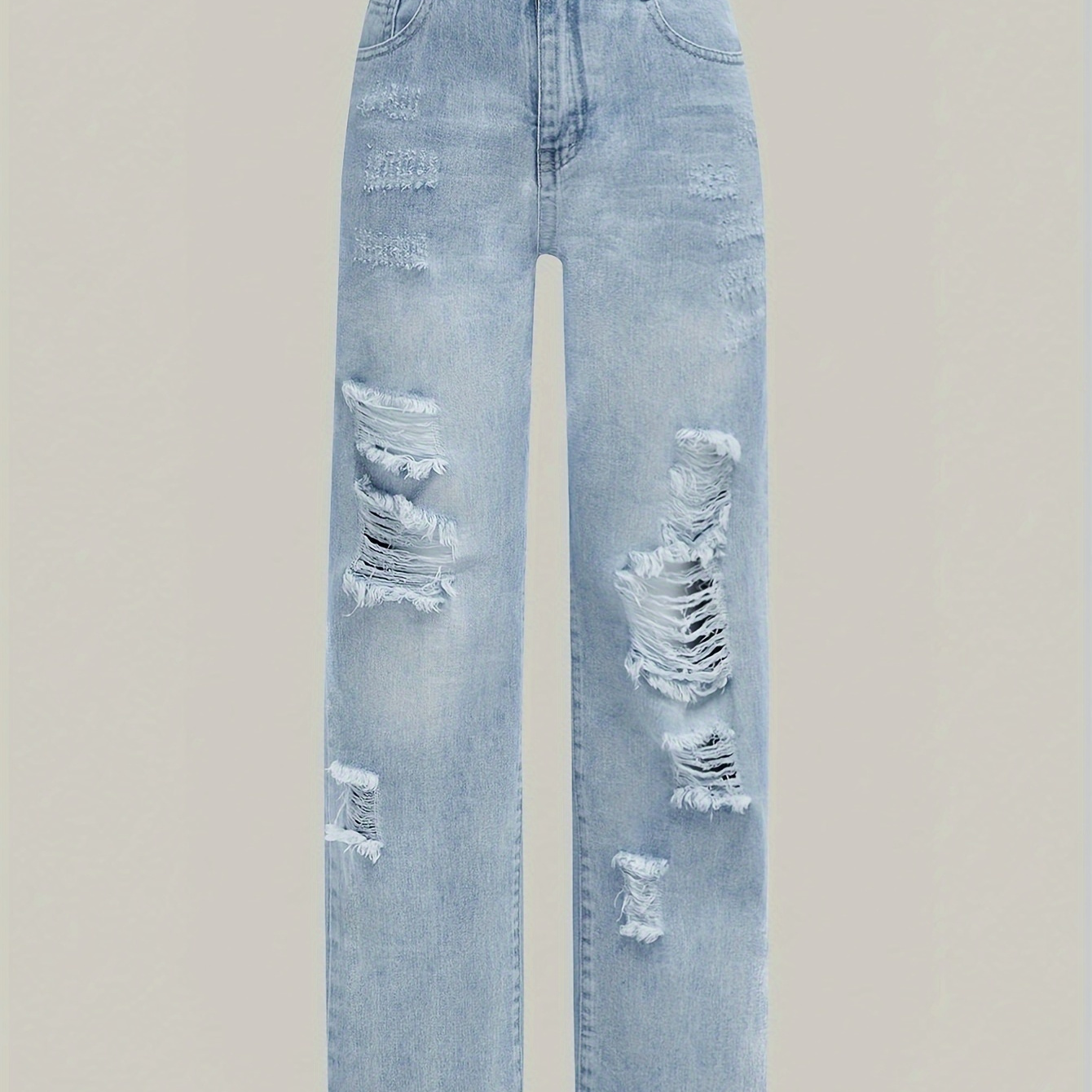 

Fashion Blue Ripped Jeans For Girls, High Waist Loose Blue Denim Trousers