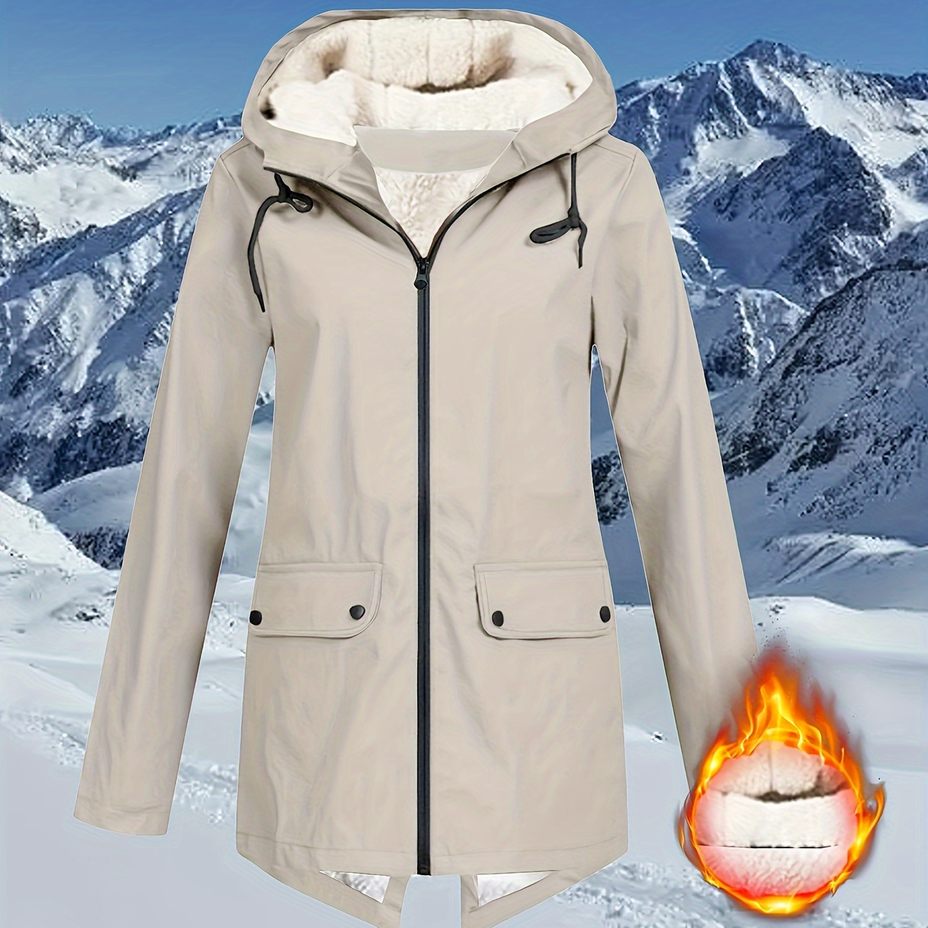 

Flap Pockets Zip-up Hoodie Jacket, Casual Long Sleeve Drawstring Windbreaker Jacket For Fall & Winter, Women's Clothing