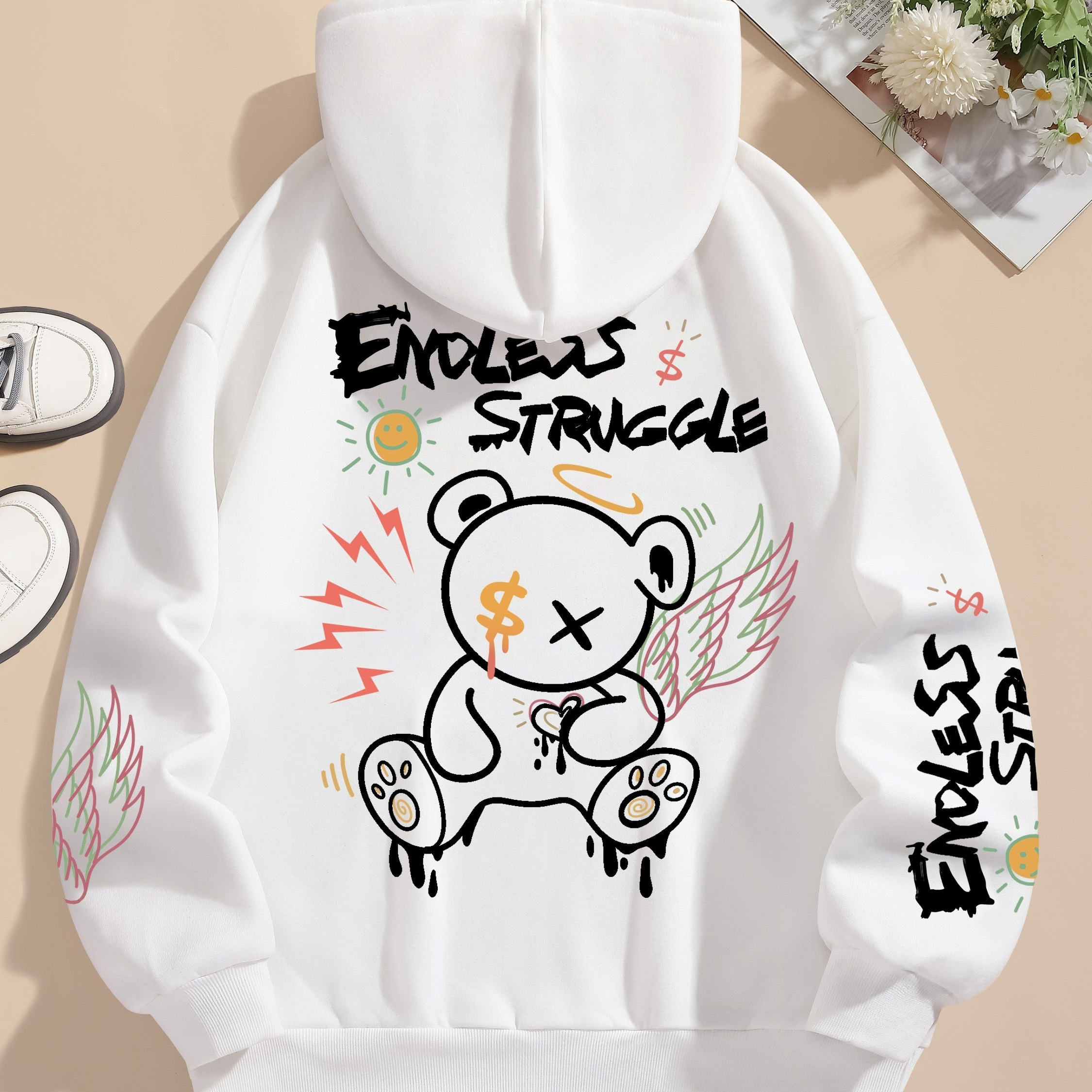 

Women's "endless " Graphic Hoodie - Casual Polyester Pullover With Drawstring, Machine Washable, Cartoon For Fall & Winter, Oversized Hoodie