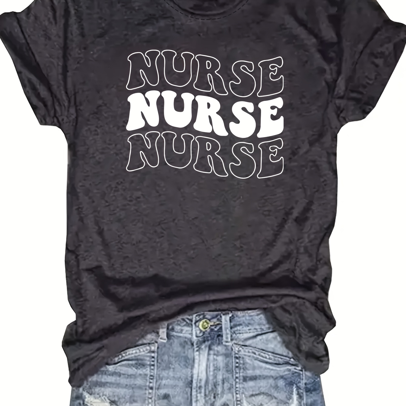 

Nurse Letter Print T-shirt, Casual Crew Neck Short Sleeve Top For Spring & Summer, Women's Clothing