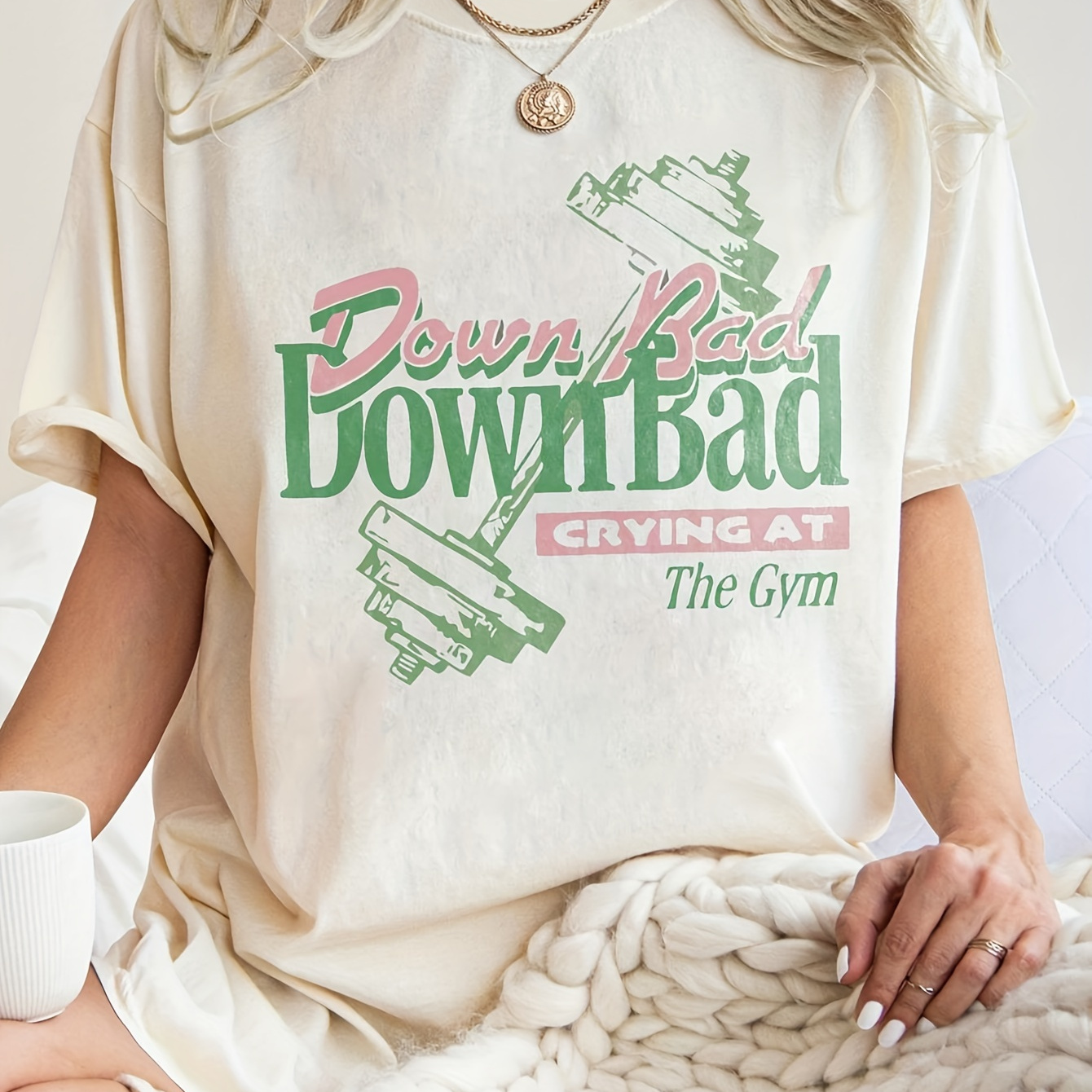 

Women's Casual Letter Print T-shirt - " At " Graphic Tee, With Green & , Polyester , Machine Washable, Round Neck, , Casual Wear | Tee | Stretch Fabric, Ladies T Shirts