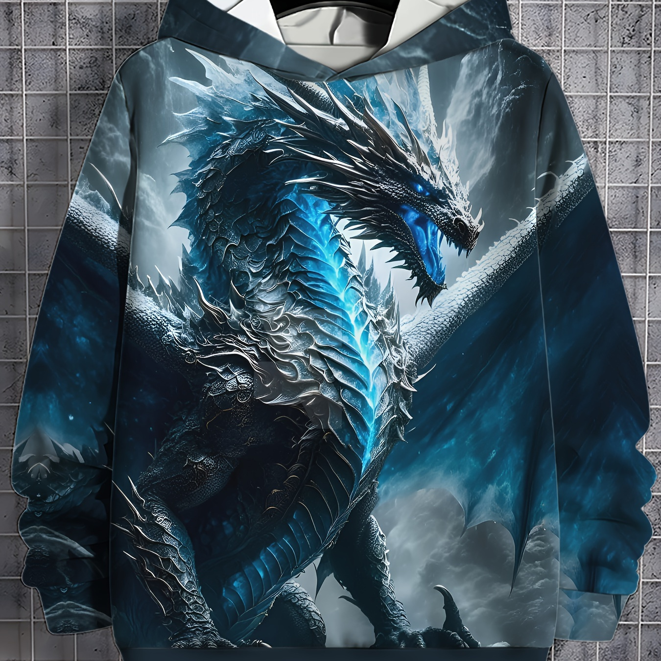 

Men's Dragon Hoodie, Casual Long Sleeve Hooded Sweatshirt For Outdoor