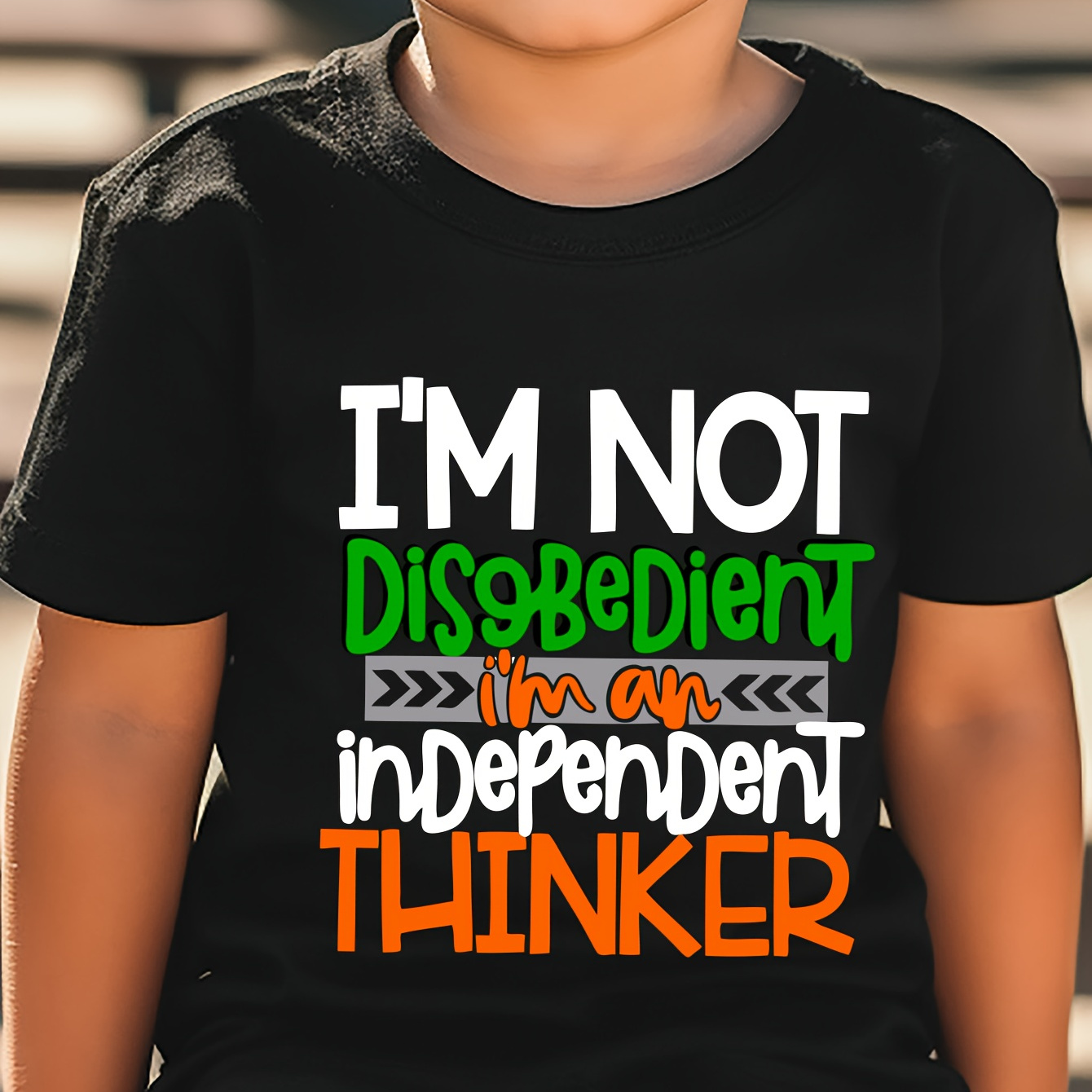 

Boy's Cotton T-shirt, Disobedient. I'm An Thinker. Letter Print, Comfortable And Casual Round Neck, Short Sleeved