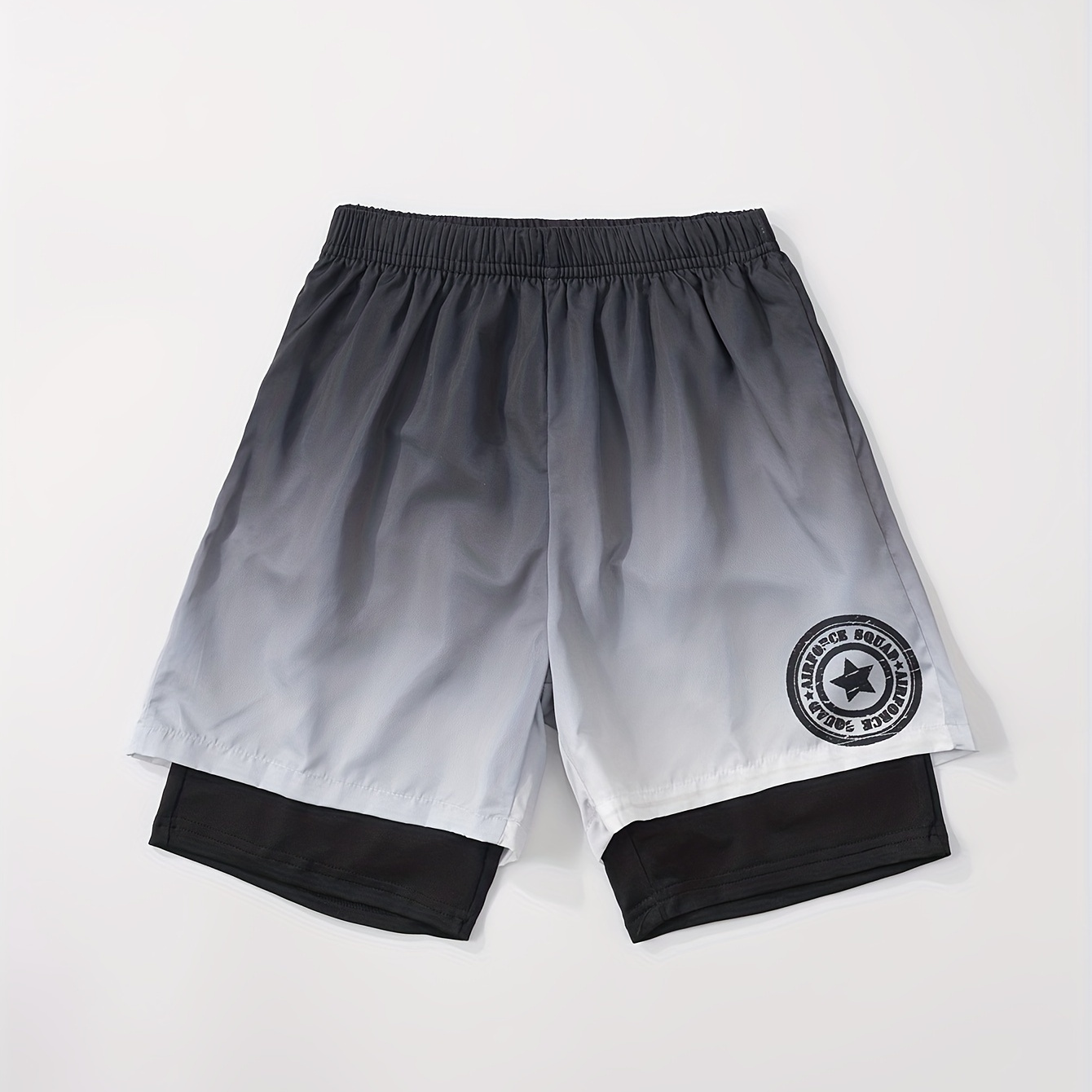 

Boys Gradient 2 In 1 Shorts, Active Shorts, Trendy Shorts, Double Layer Breathable Sports Shorts, Kids Clothes