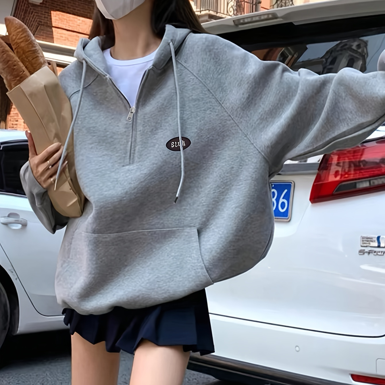 

Elegant Women's Zip-up Stand Collar Sweatshirt - Casual , Loose Fit For Fall & Winter, Machine Washable