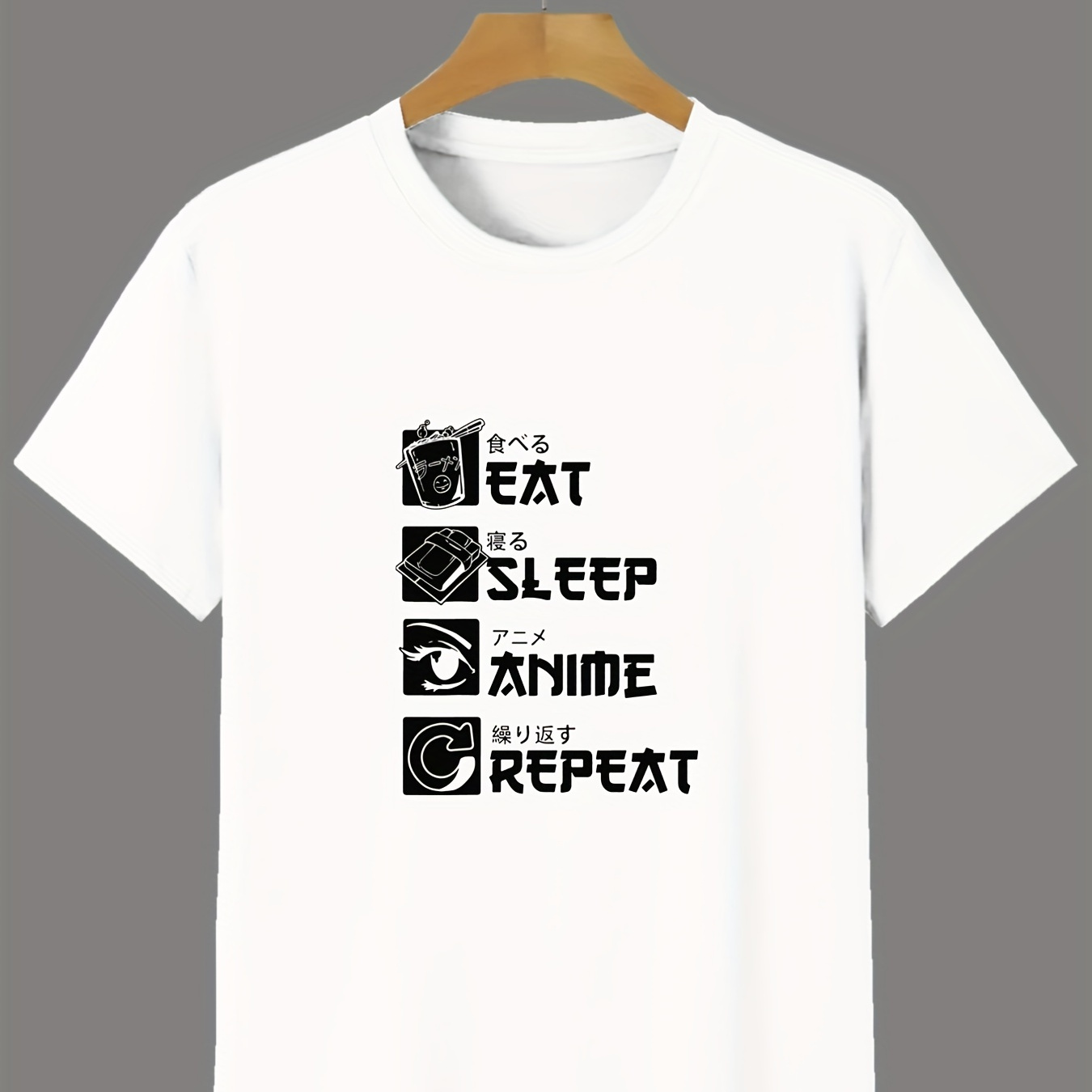 

eat Sleep Anime Repeat", Men's Casual Round Neck T-shirt, Trendy Tee Clothes For Summer