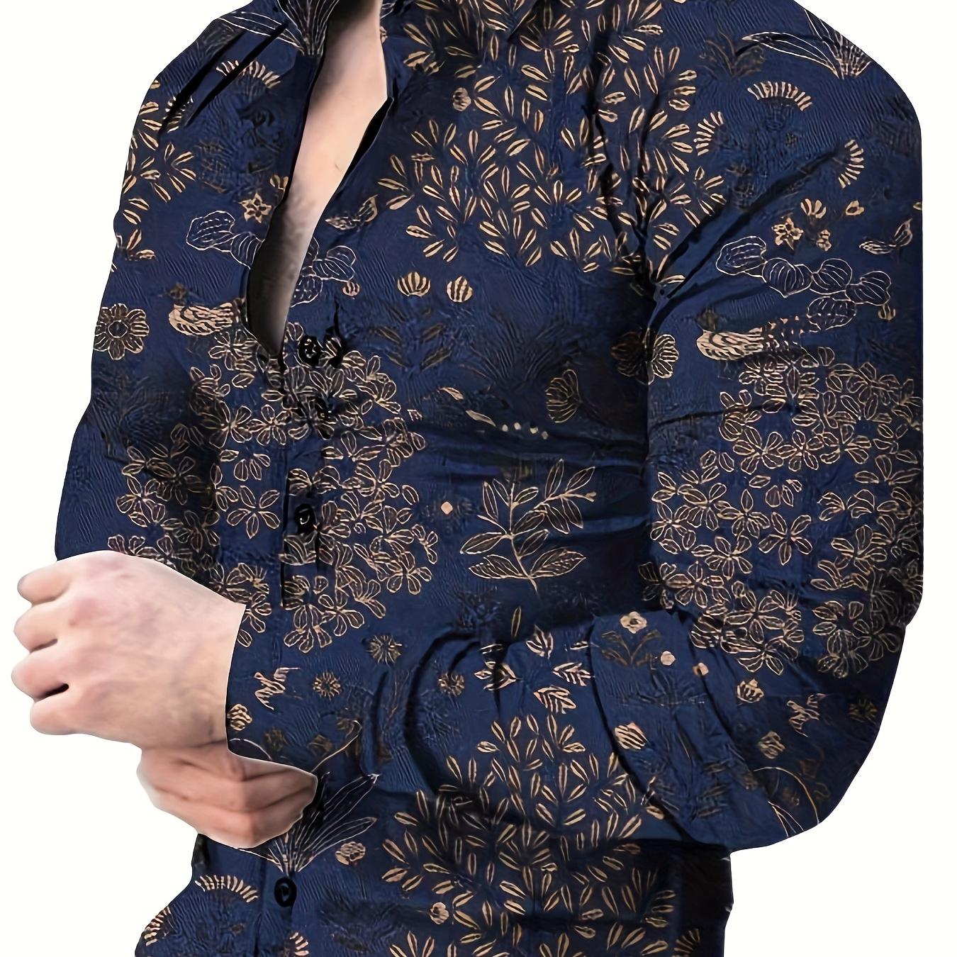 

Men's Elegant Floral Shirt - Long Sleeve, Button-up, Polyester , Machine Washable, Ideal For Spring/fall