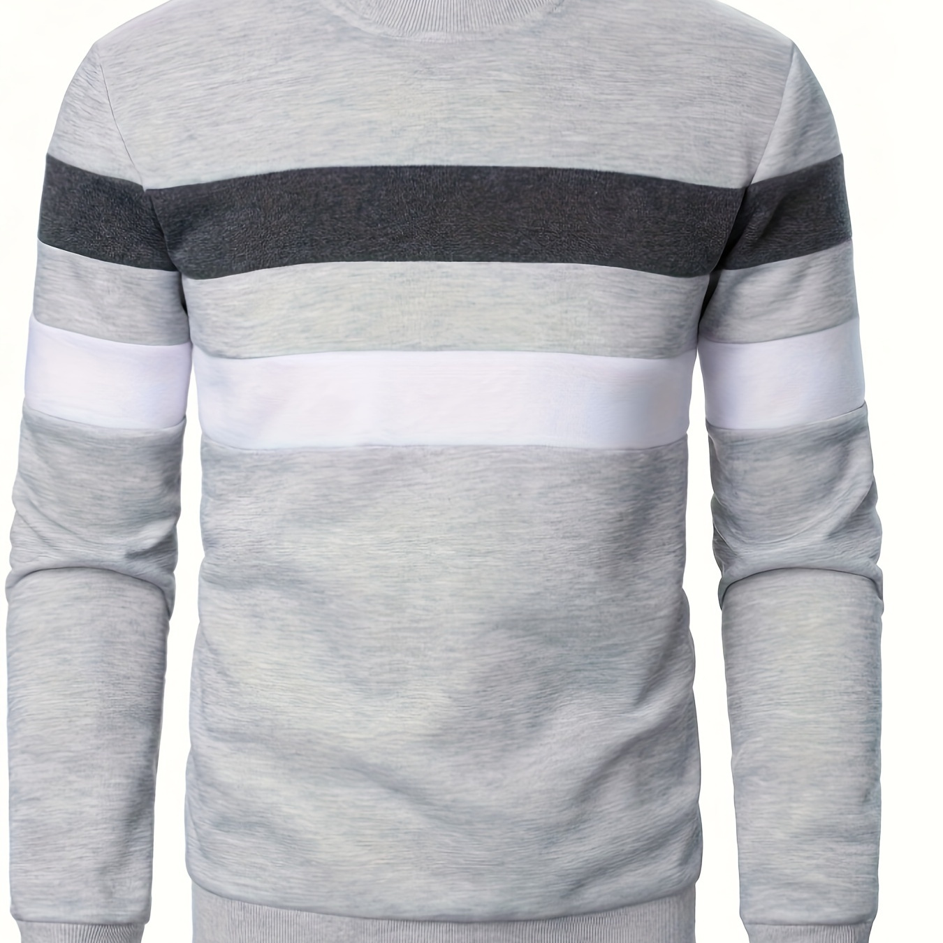 

Sweatshirt Décontracté pour Homme à Col Rond, Tissu en 95% Polyester 5% Élasthanne, Design à Rayures de Couleur Unie, Coupe Régulière à Manches Longues