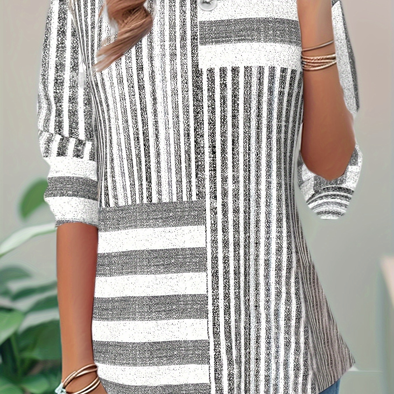 

Striped Crew Neck T-shirt, Casual Long Sleeve T-shirt For Spring & Fall, Women's Clothing