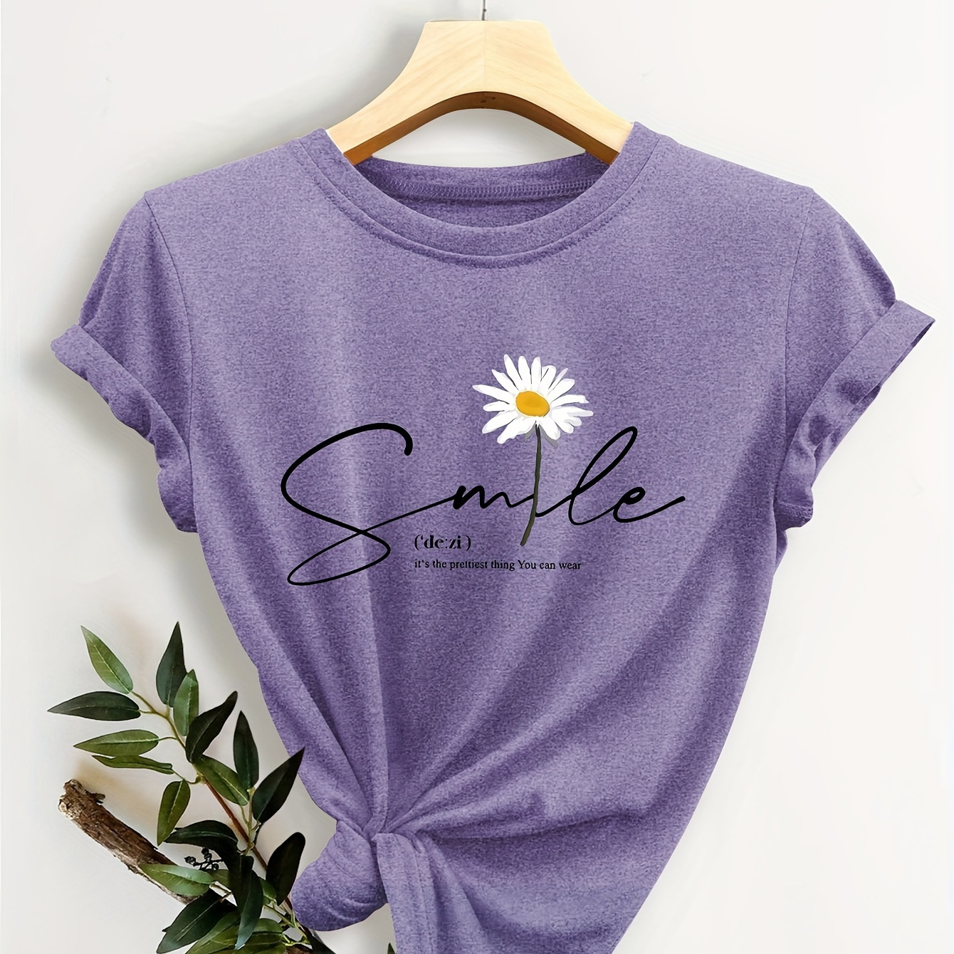 

Floral & Letter Print Casual T-shirt, Crew Neck Short Sleeves Sports Tee, Women's Activewear